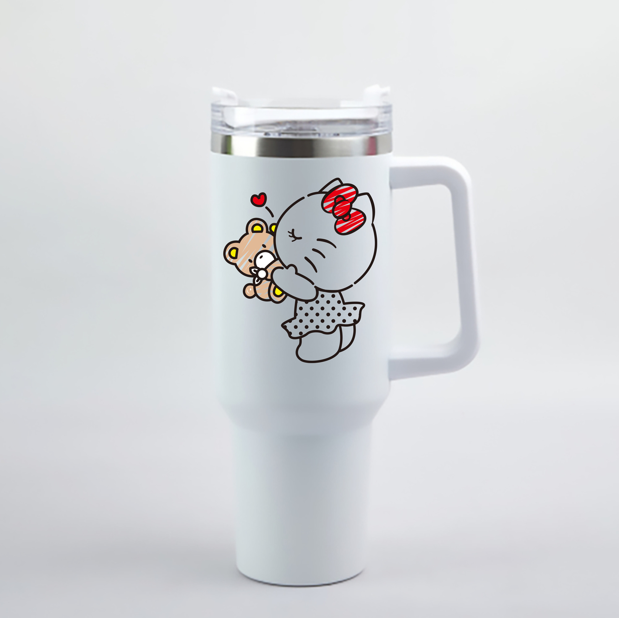 （画像用） Hello Kitty ハローキティ 1200mL車用タンブラー - クリスタルステッカー（プラスチックストロー付き）