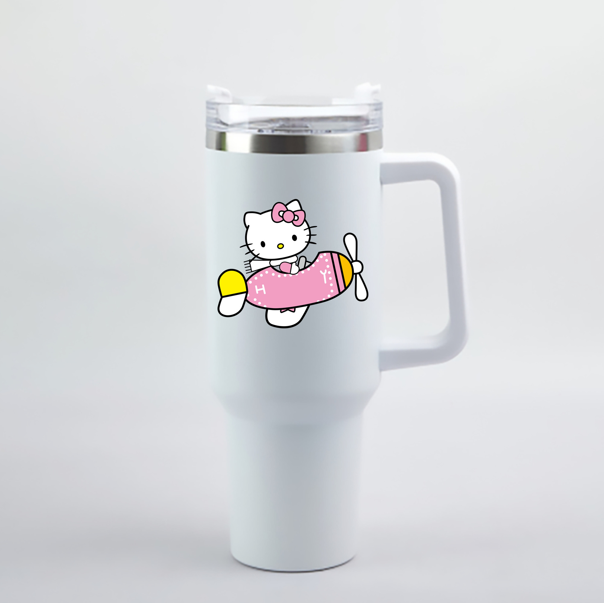 （画像用） Hello Kitty ハローキティ 1200mL車用タンブラー - クリスタルステッカー（プラスチックストロー付き）
