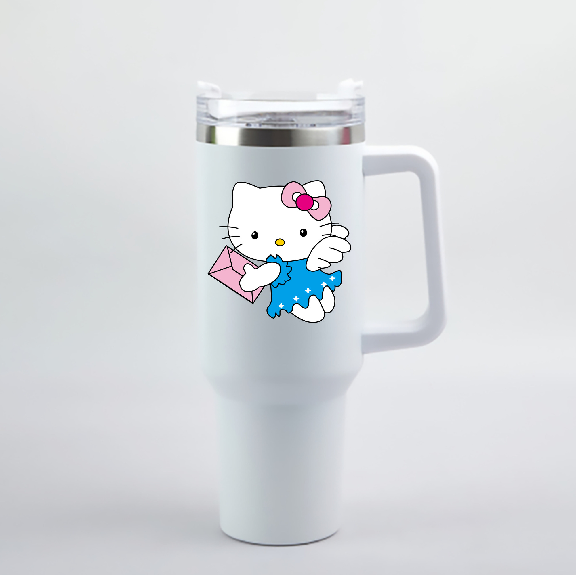 （画像用） Hello Kitty ハローキティ 1200mL車用タンブラー - クリスタルステッカー（プラスチックストロー付き）