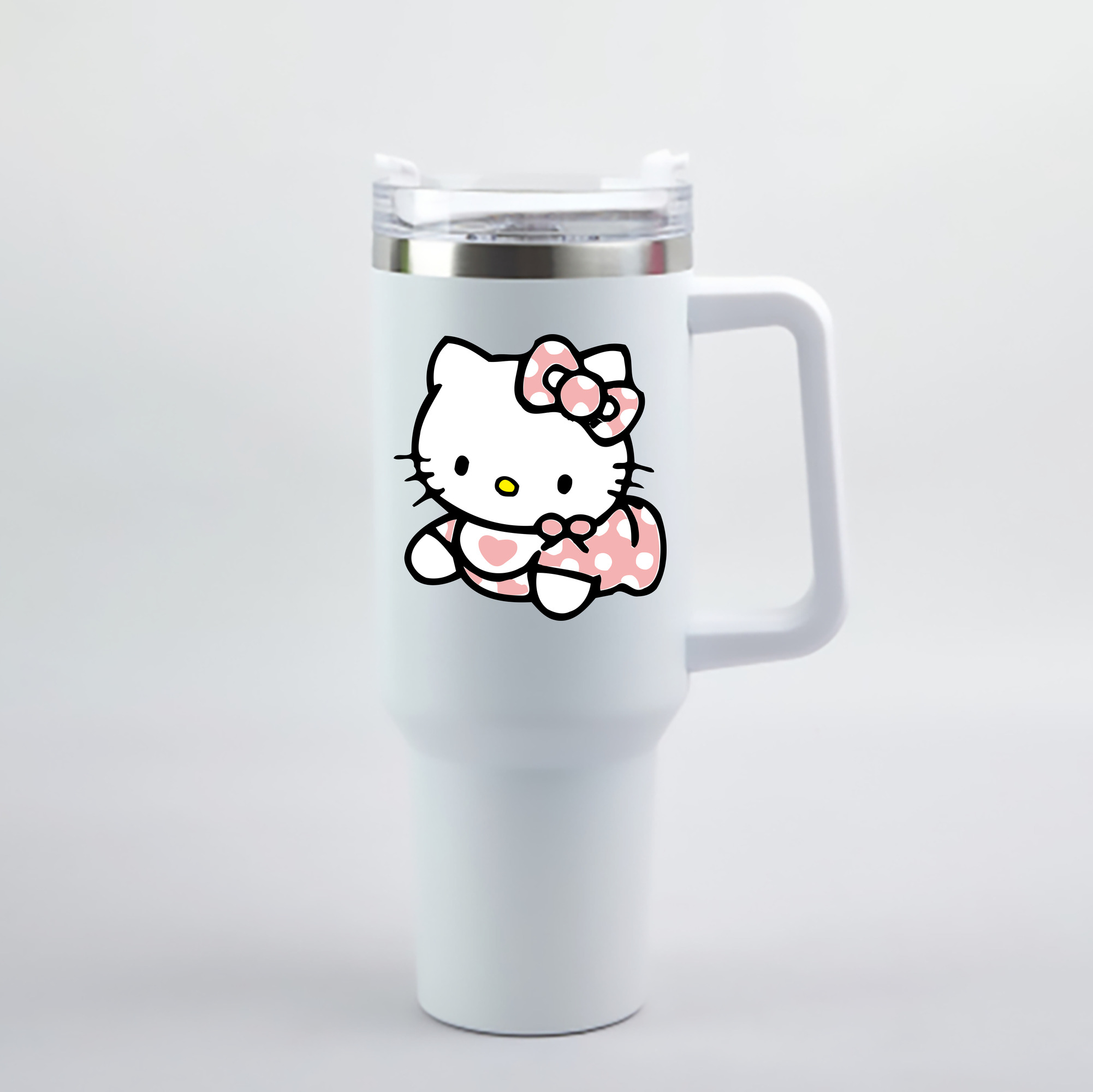 （画像用） Hello Kitty ハローキティ 1200mL車用タンブラー - クリスタルステッカー（プラスチックストロー付き）