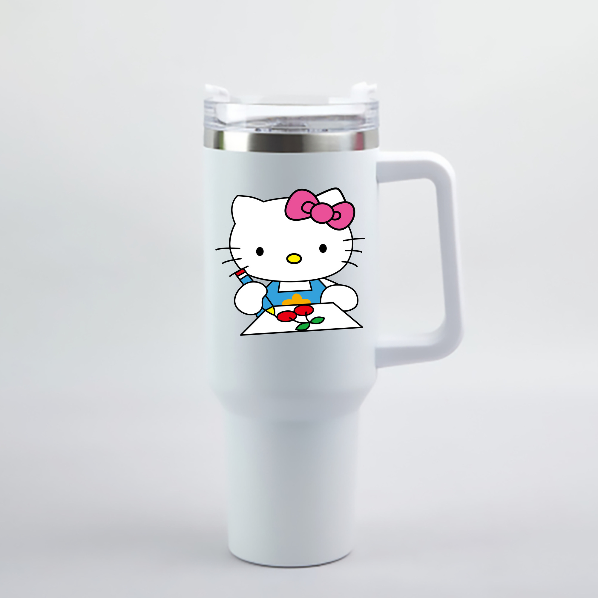 （画像用） Hello Kitty ハローキティ 1200mL車用タンブラー - クリスタルステッカー（プラスチックストロー付き）