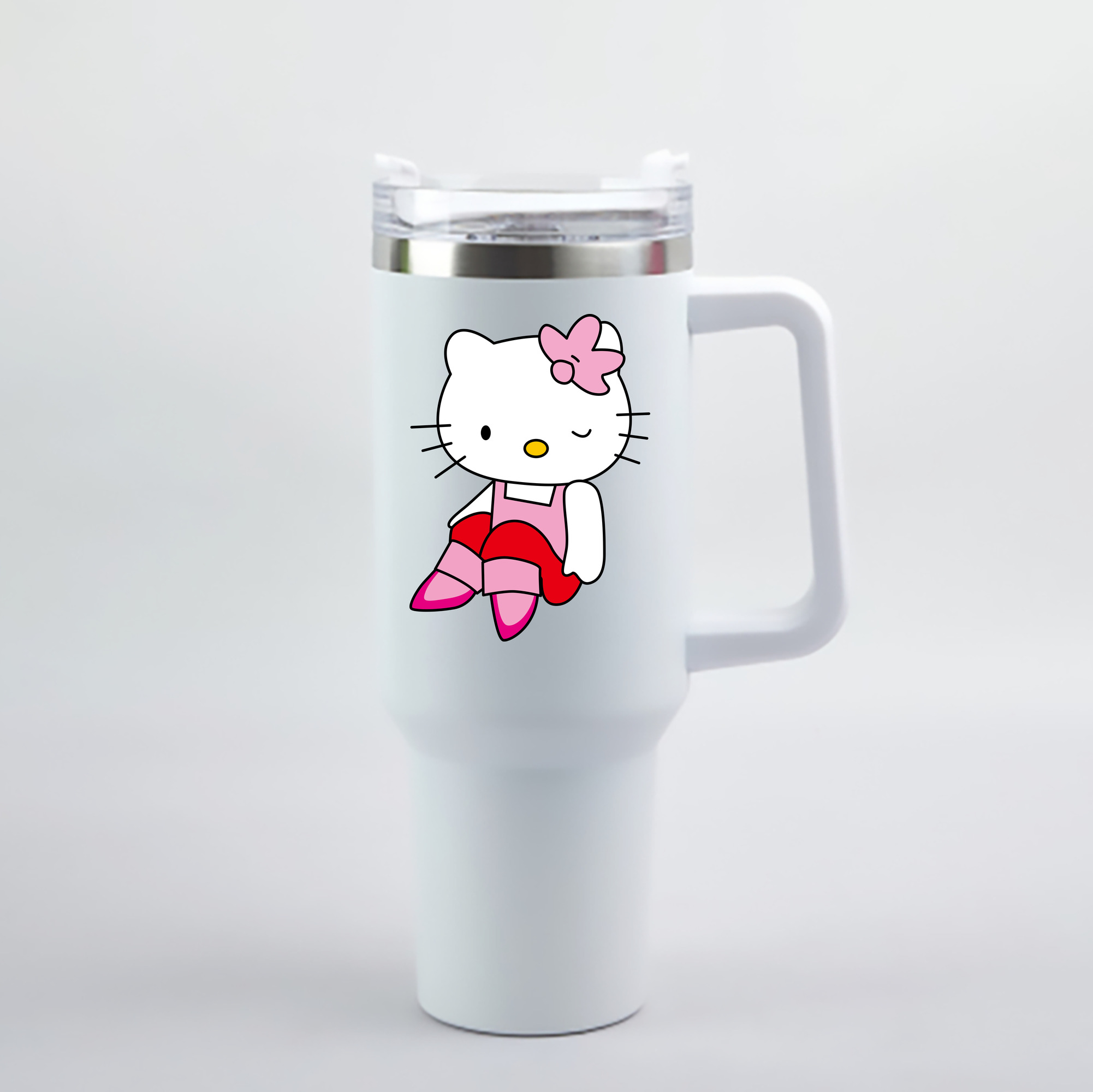 （画像用） Hello Kitty ハローキティ 1200mL車用タンブラー - クリスタルステッカー（プラスチックストロー付き）
