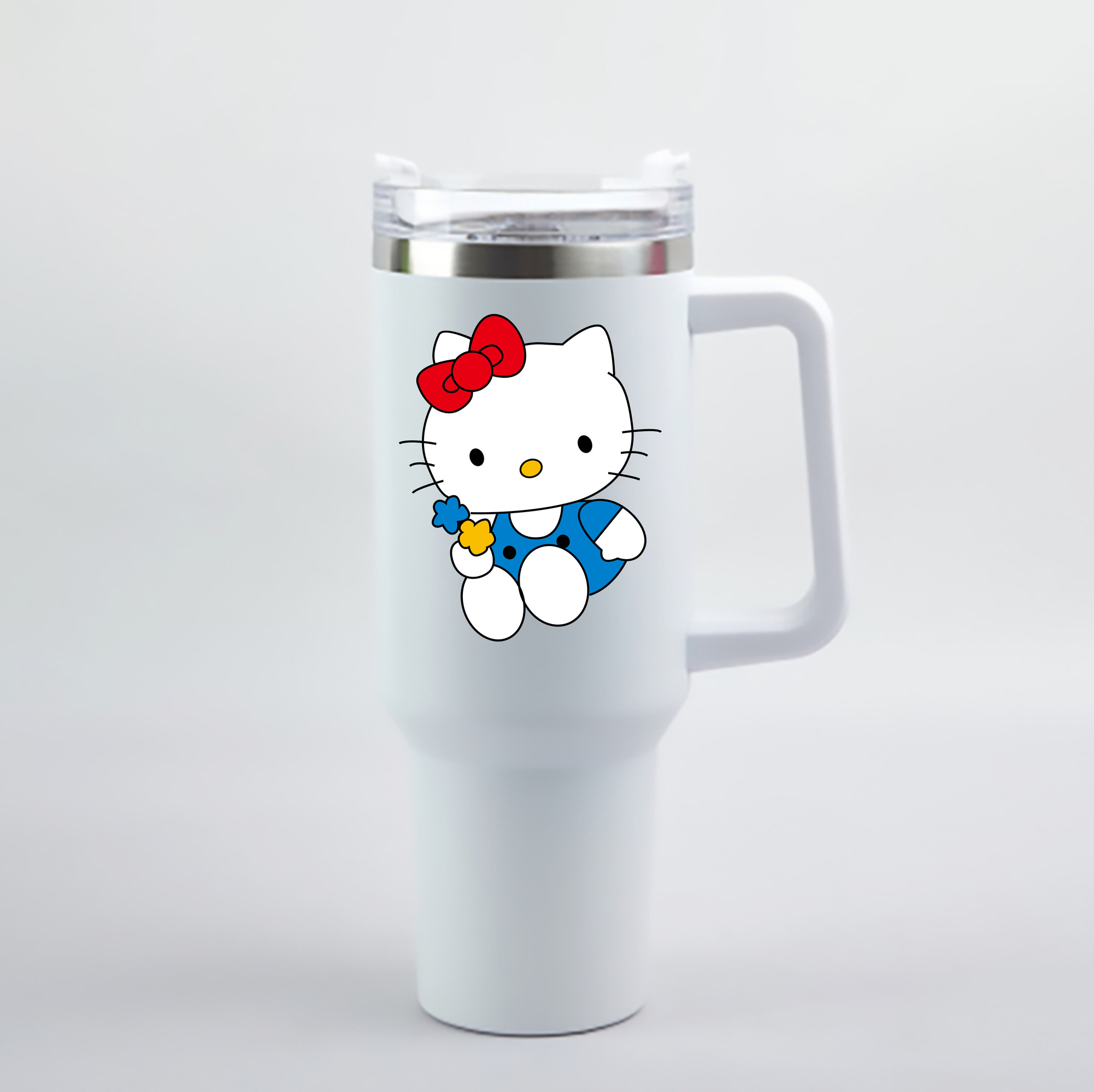 （画像用） Hello Kitty ハローキティ 1200mL車用タンブラー - クリスタルステッカー（プラスチックストロー付き）