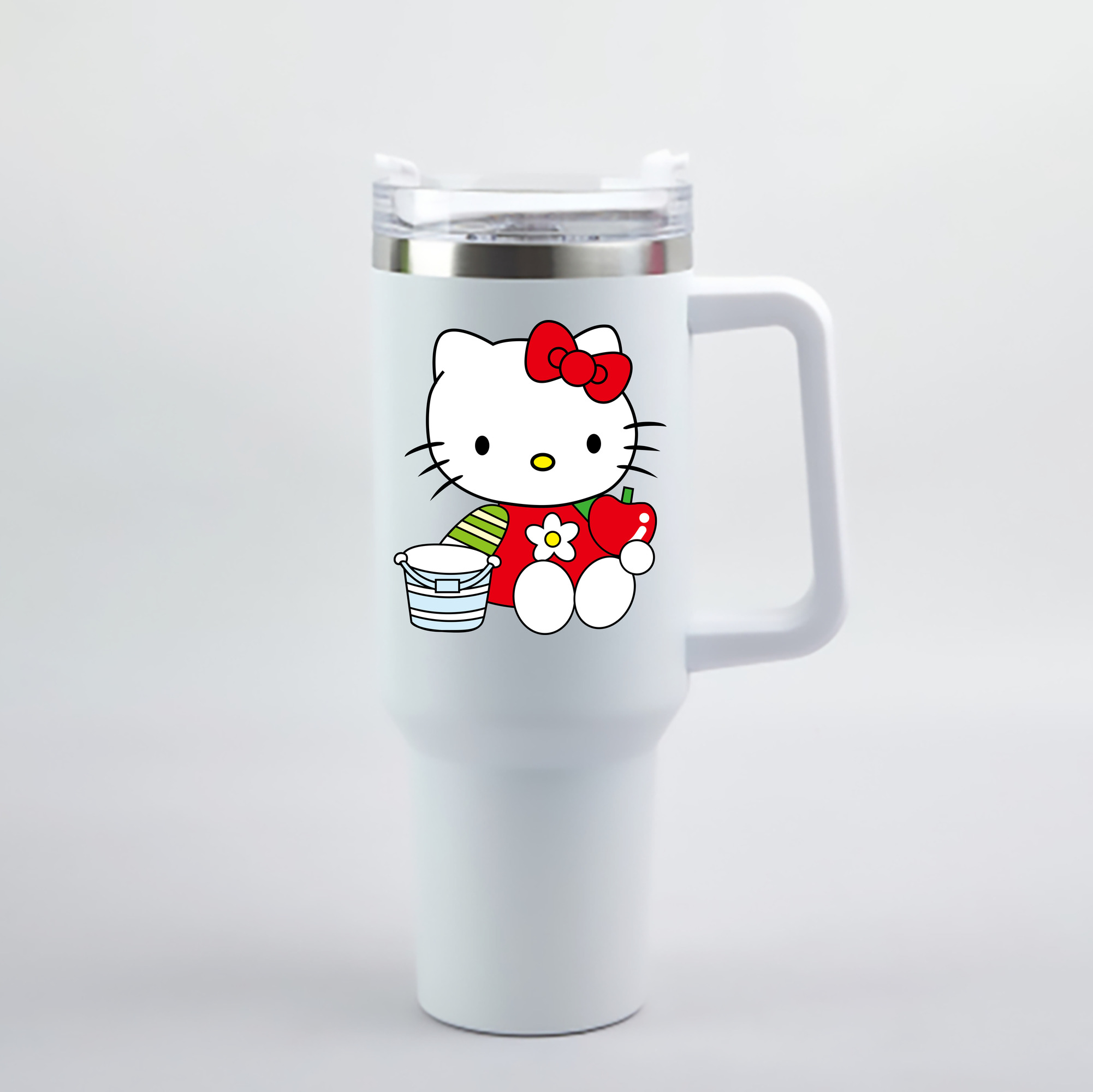 （画像用） Hello Kitty ハローキティ 1200mL車用タンブラー - クリスタルステッカー（プラスチックストロー付き）