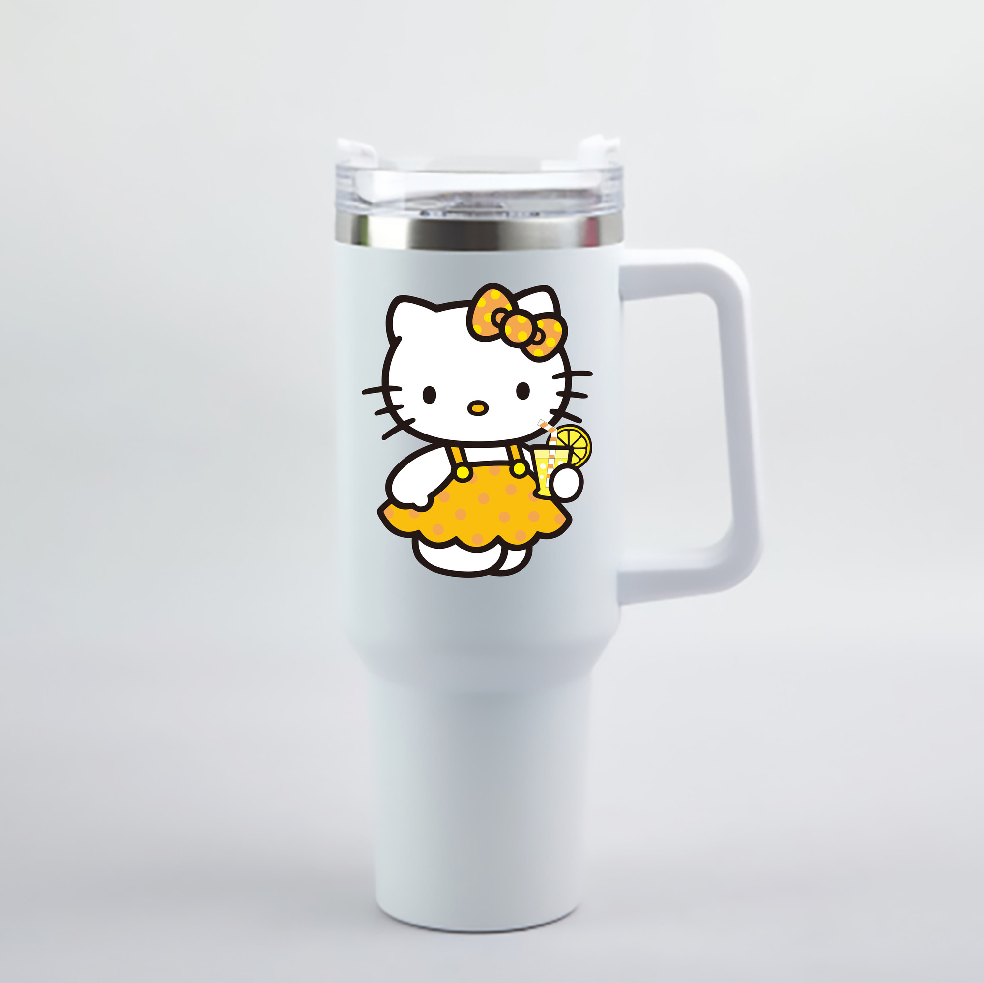 （画像用） Hello Kitty ハローキティ 1200mL車用タンブラー - クリスタルステッカー（プラスチックストロー付き）