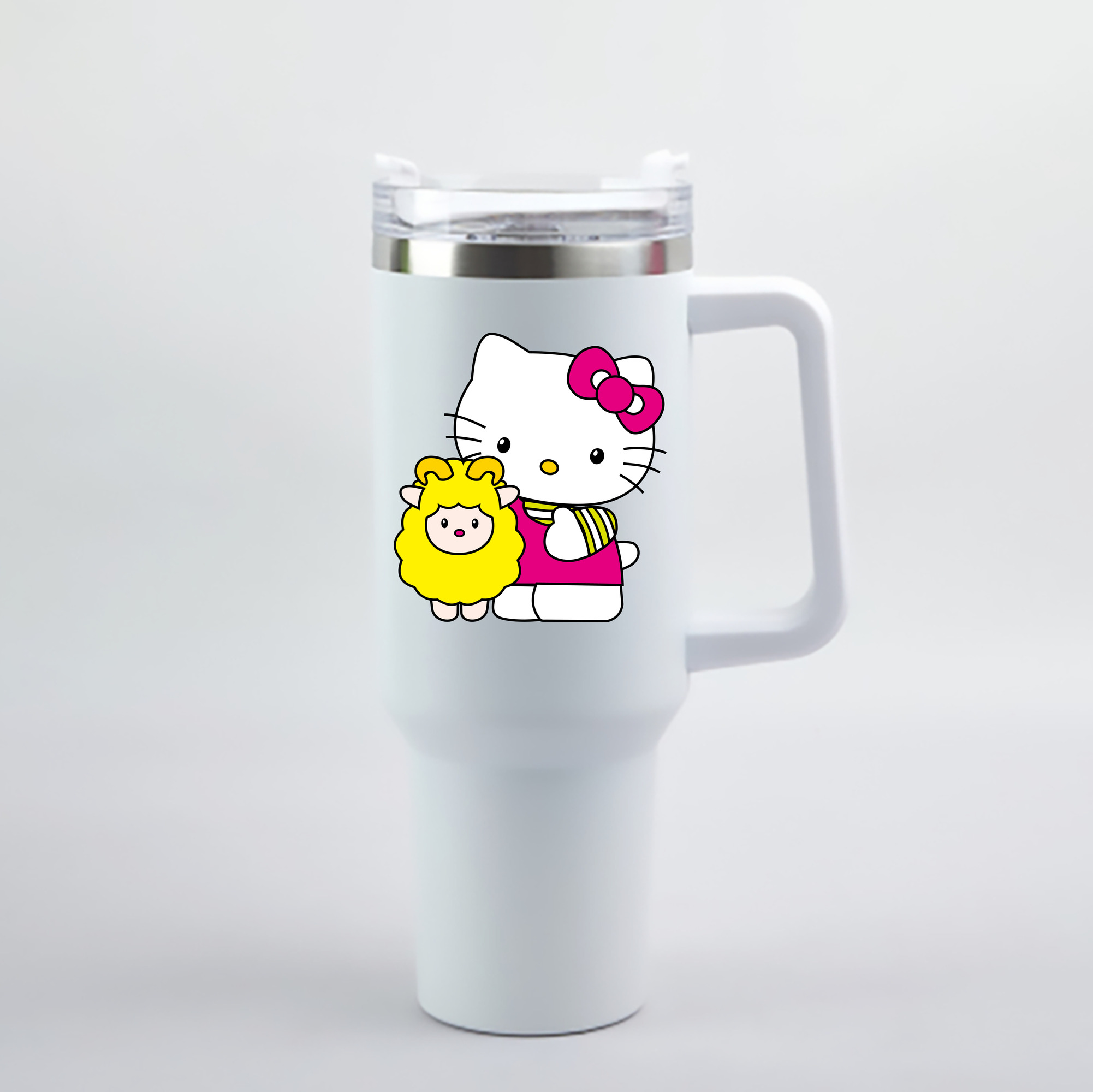 （画像用） Hello Kitty ハローキティ 1200mL車用タンブラー - クリスタルステッカー（プラスチックストロー付き）