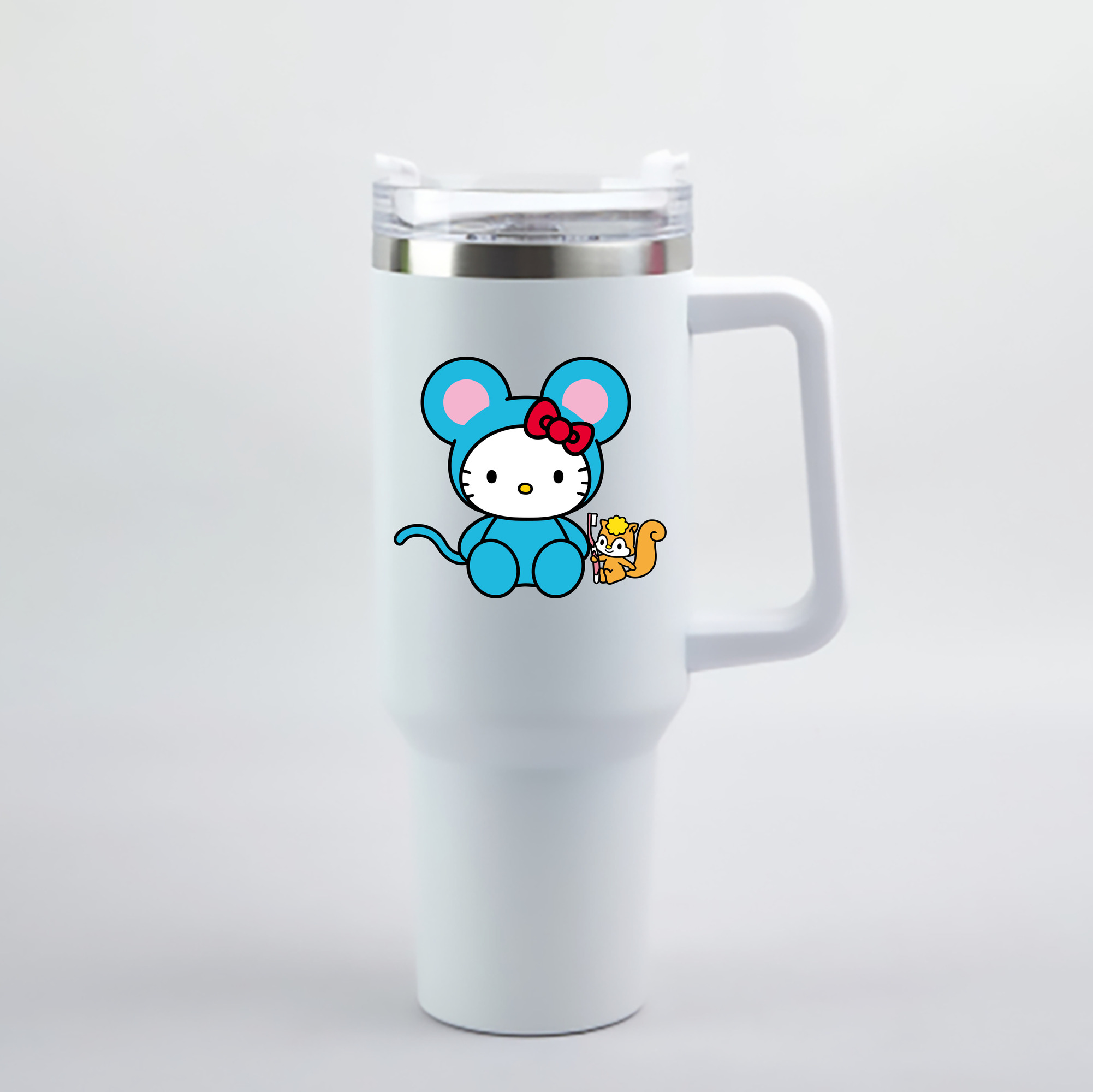 （画像用） Hello Kitty ハローキティ 1200mL車用タンブラー - クリスタルステッカー（プラスチックストロー付き）