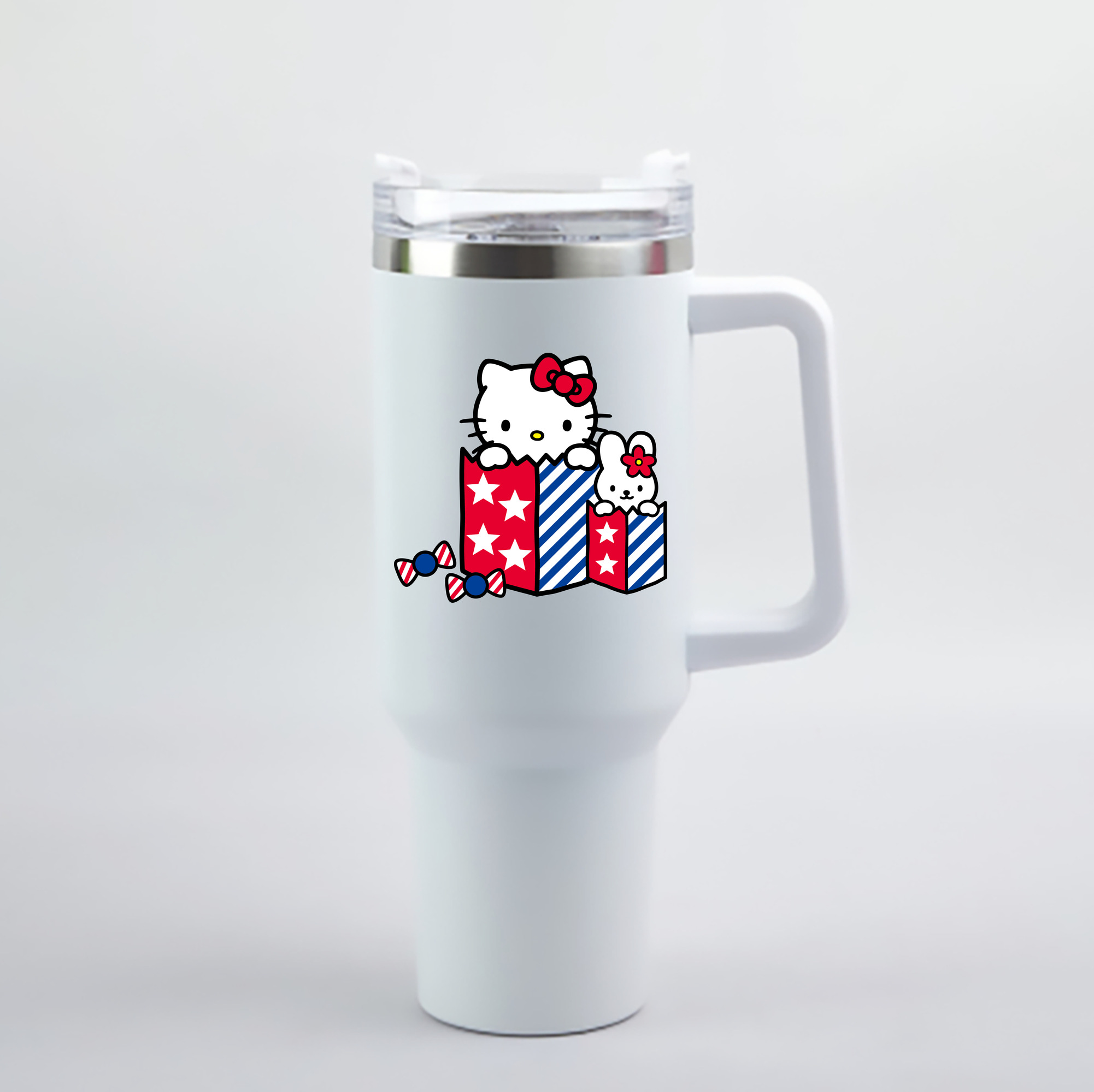 （画像用） Hello Kitty ハローキティ 1200mL車用タンブラー - クリスタルステッカー（プラスチックストロー付き）