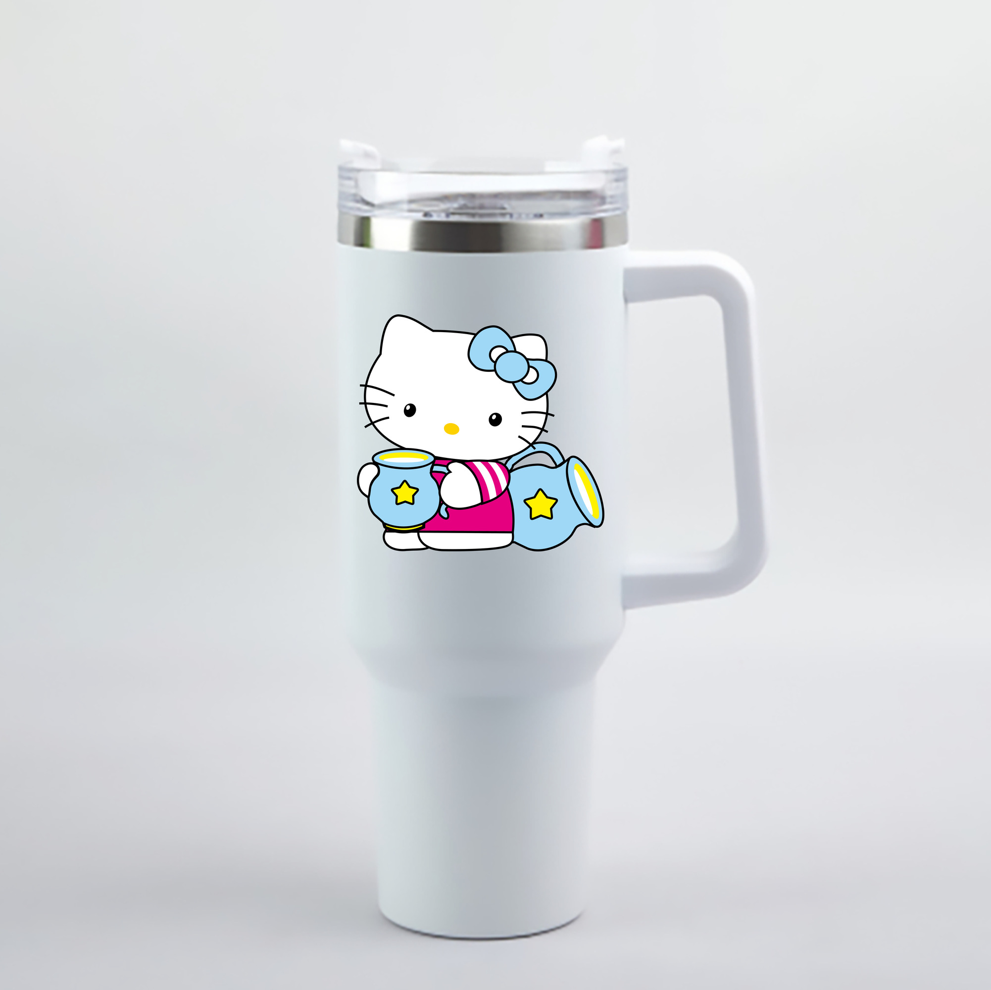 （画像用） Hello Kitty ハローキティ 1200mL車用タンブラー - クリスタルステッカー（プラスチックストロー付き）