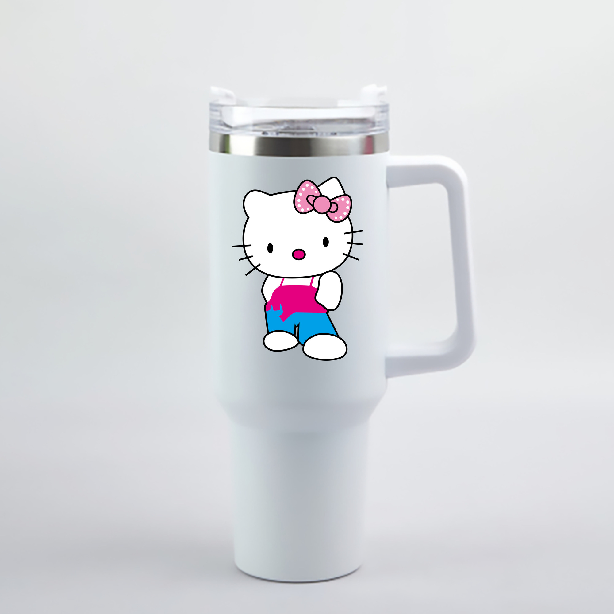 （画像用） Hello Kitty ハローキティ 1200mL車用タンブラー - クリスタルステッカー（プラスチックストロー付き）