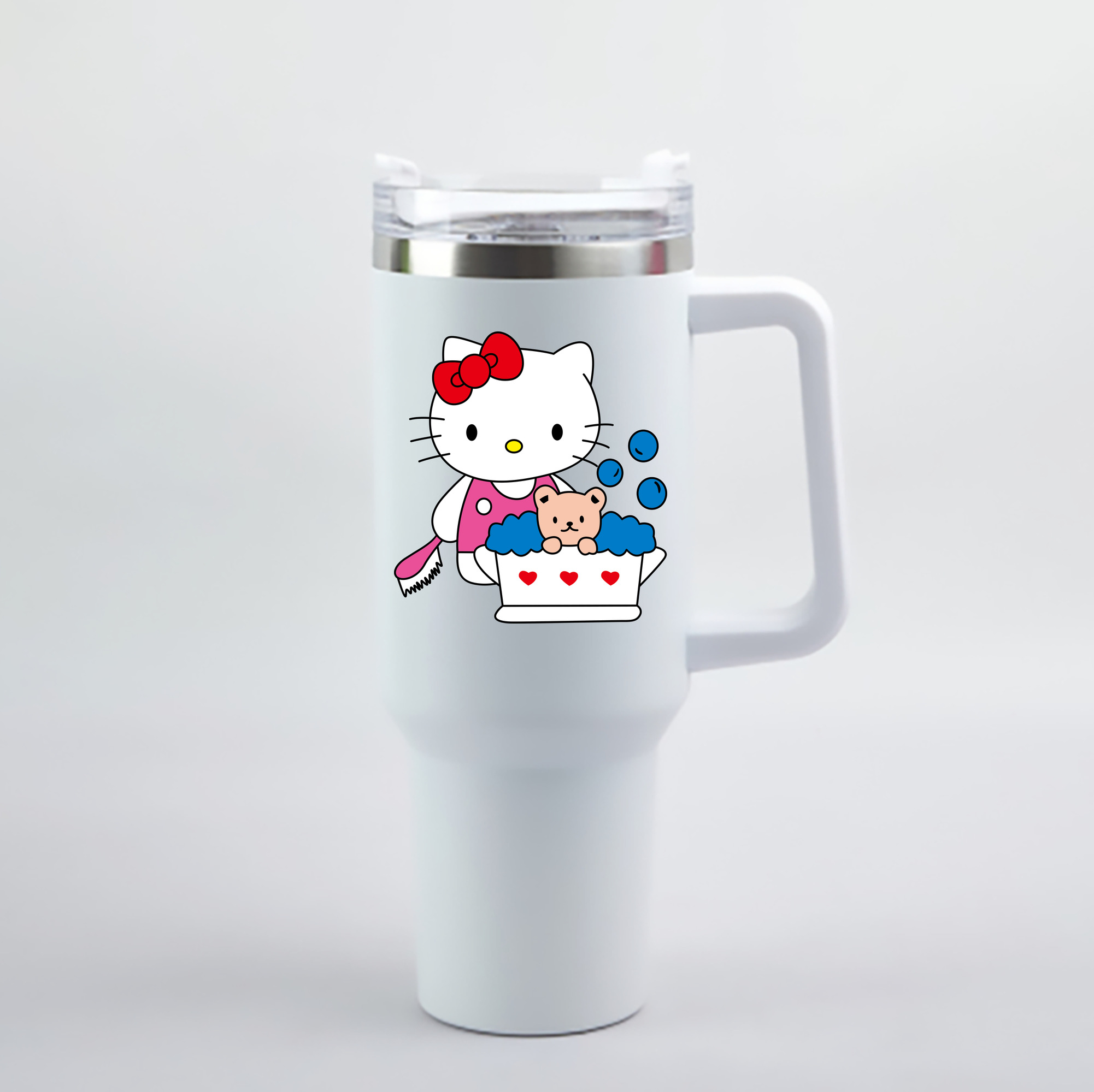 （画像用） Hello Kitty ハローキティ 1200mL車用タンブラー - クリスタルステッカー（プラスチックストロー付き）