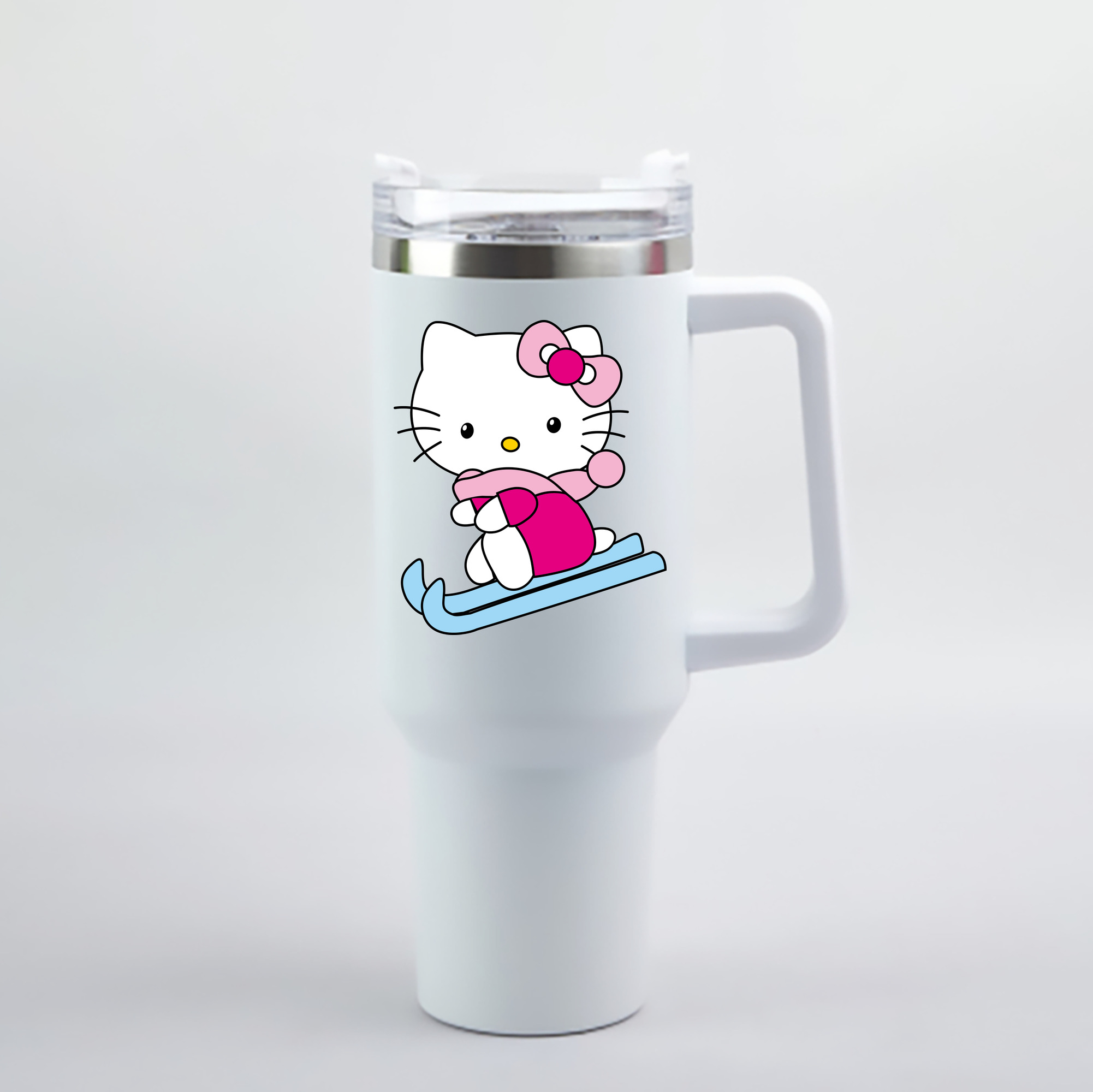 （画像用） Hello Kitty ハローキティ 1200mL車用タンブラー - クリスタルステッカー（プラスチックストロー付き）