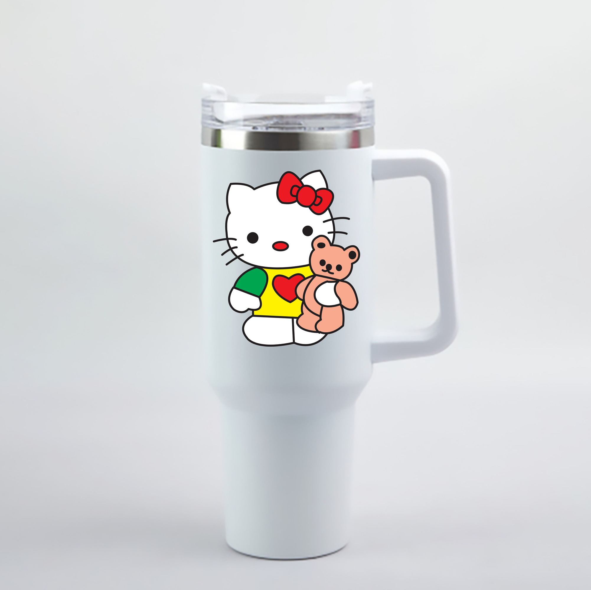 （画像用） Hello Kitty ハローキティ 1200mL車用タンブラー - クリスタルステッカー（プラスチックストロー付き）