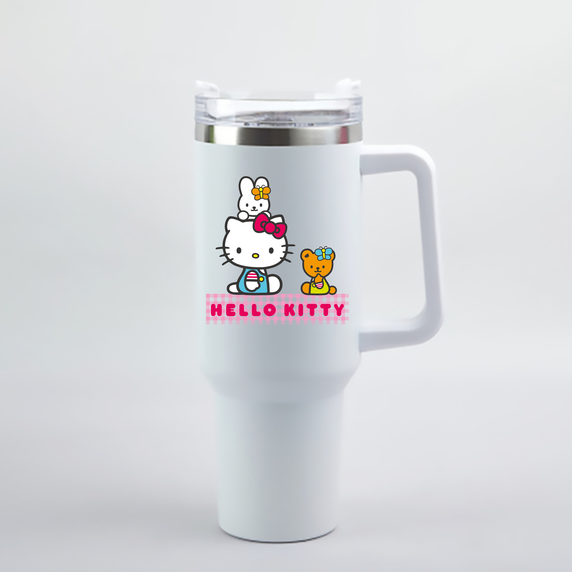 （画像用） Hello Kitty ハローキティ 1200mL車用タンブラー - クリスタルステッカー（プラスチックストロー付き）