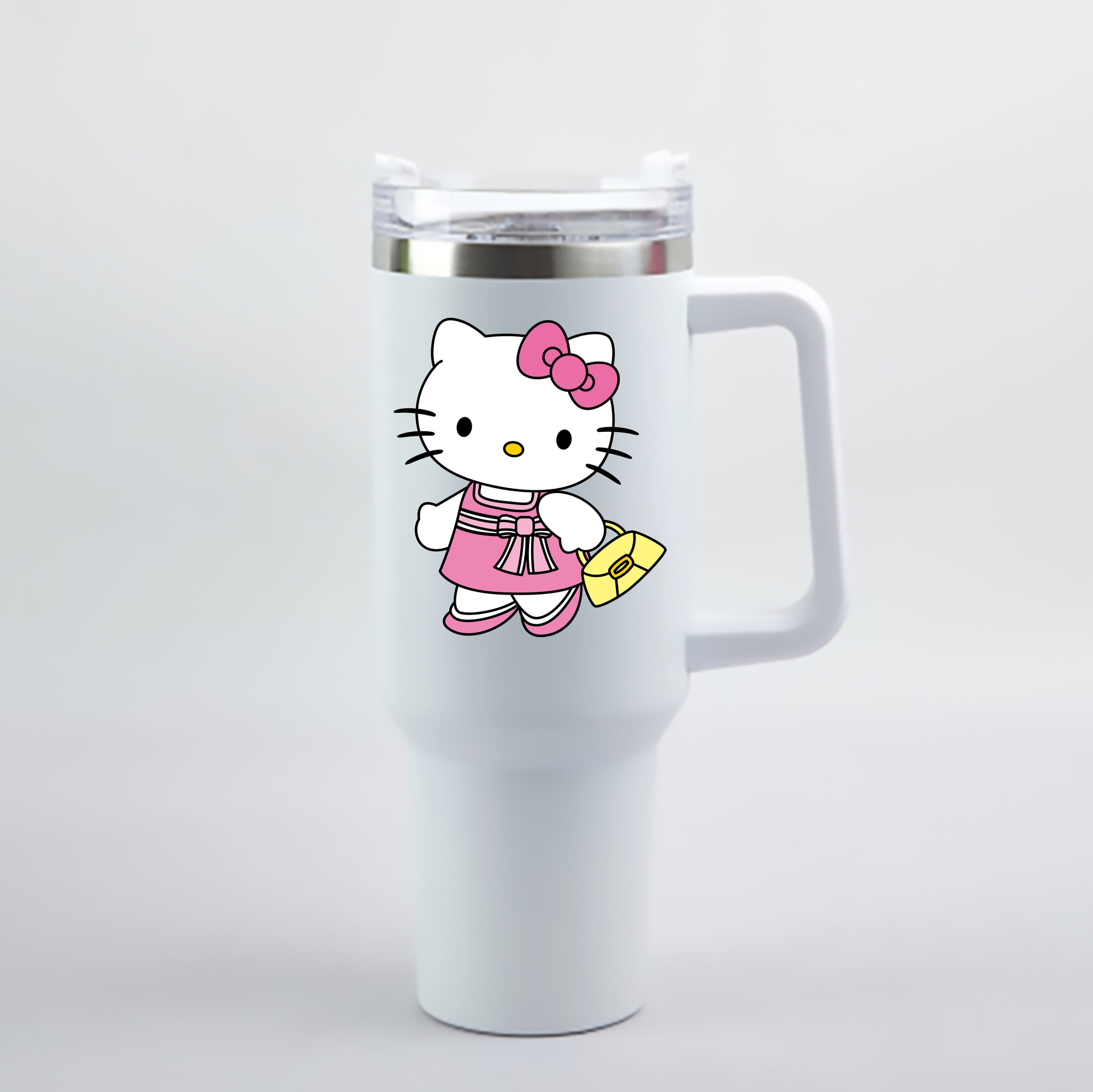 （画像用） Hello Kitty ハローキティ 1200mL車用タンブラー - クリスタルステッカー（プラスチックストロー付き）