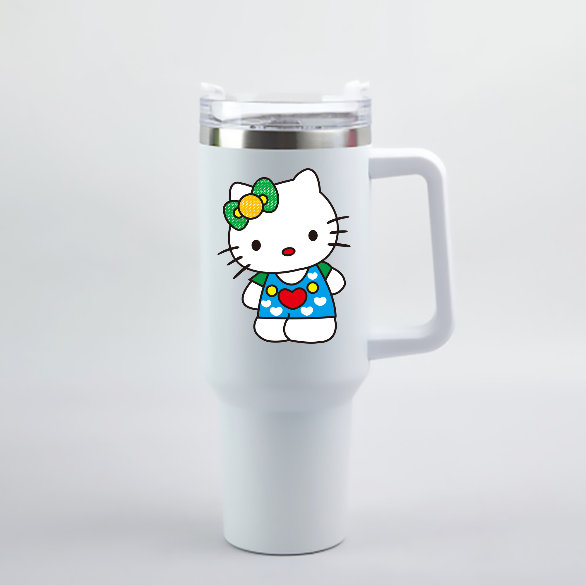 （画像用） Hello Kitty ハローキティ 1200mL車用タンブラー - クリスタルステッカー（プラスチックストロー付き）