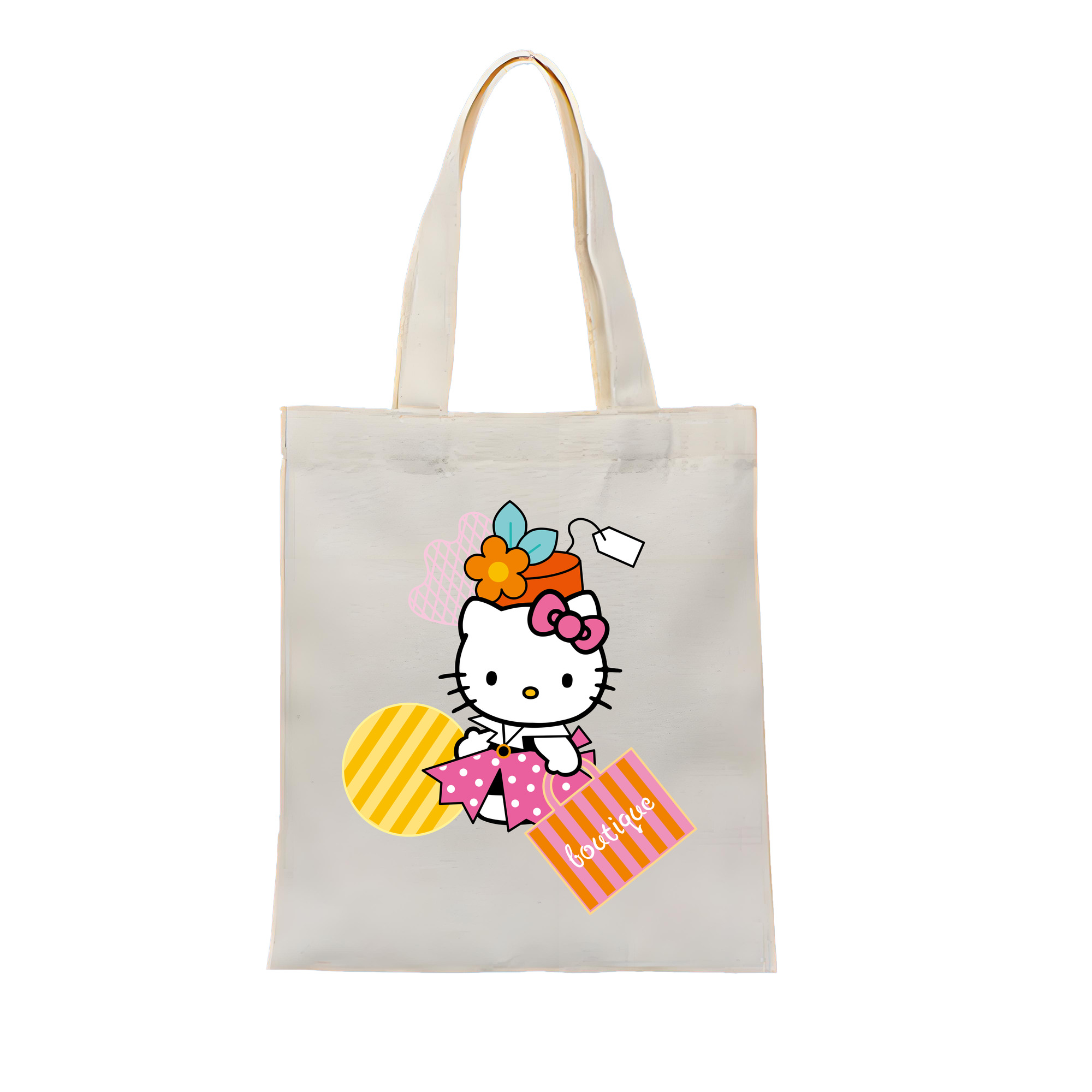 （画像用） Hello Kitty ハローキティ 縦型キャンバス生地手提げバッグ　トートバッグ