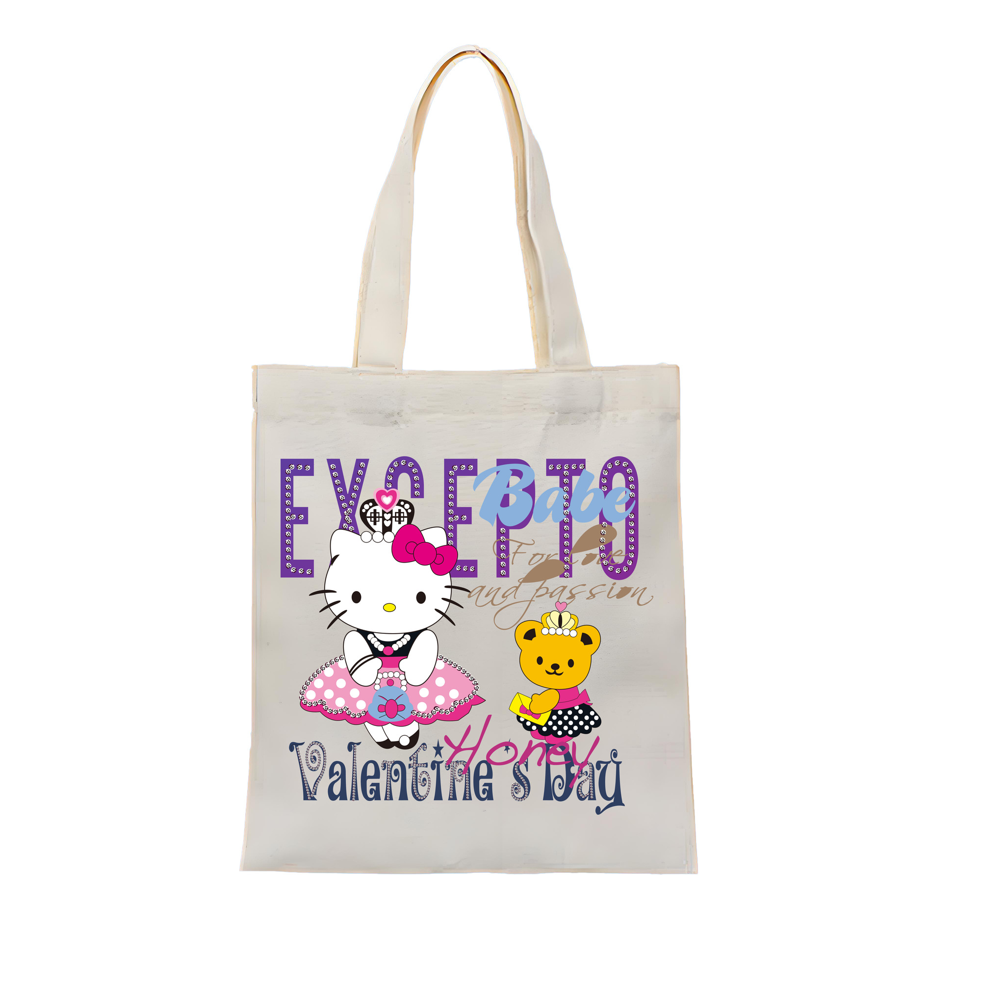 （画像用） Hello Kitty ハローキティ 縦型キャンバス生地手提げバッグ　トートバッグ
