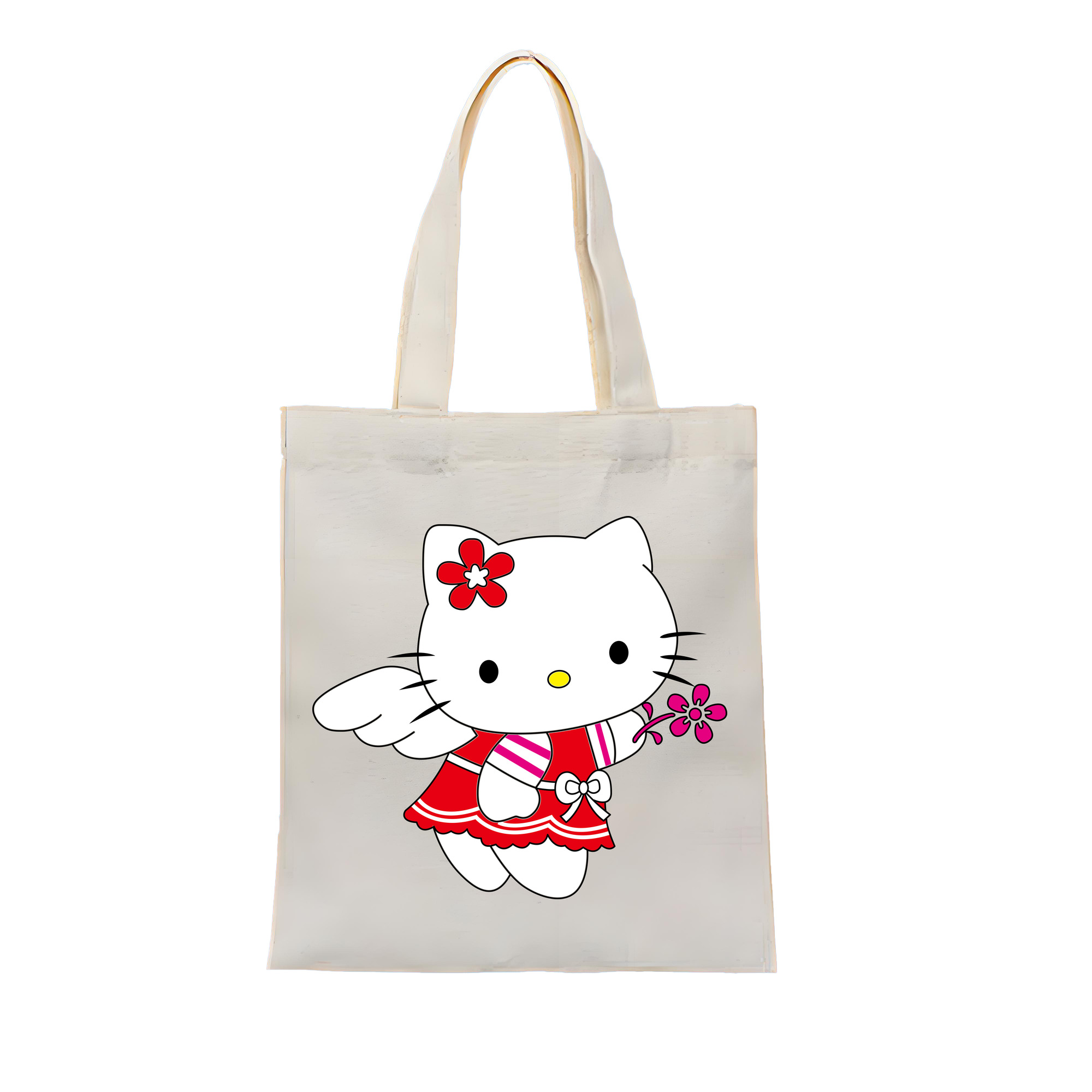 （画像用） Hello Kitty ハローキティ 縦型キャンバス生地手提げバッグ　トートバッグ