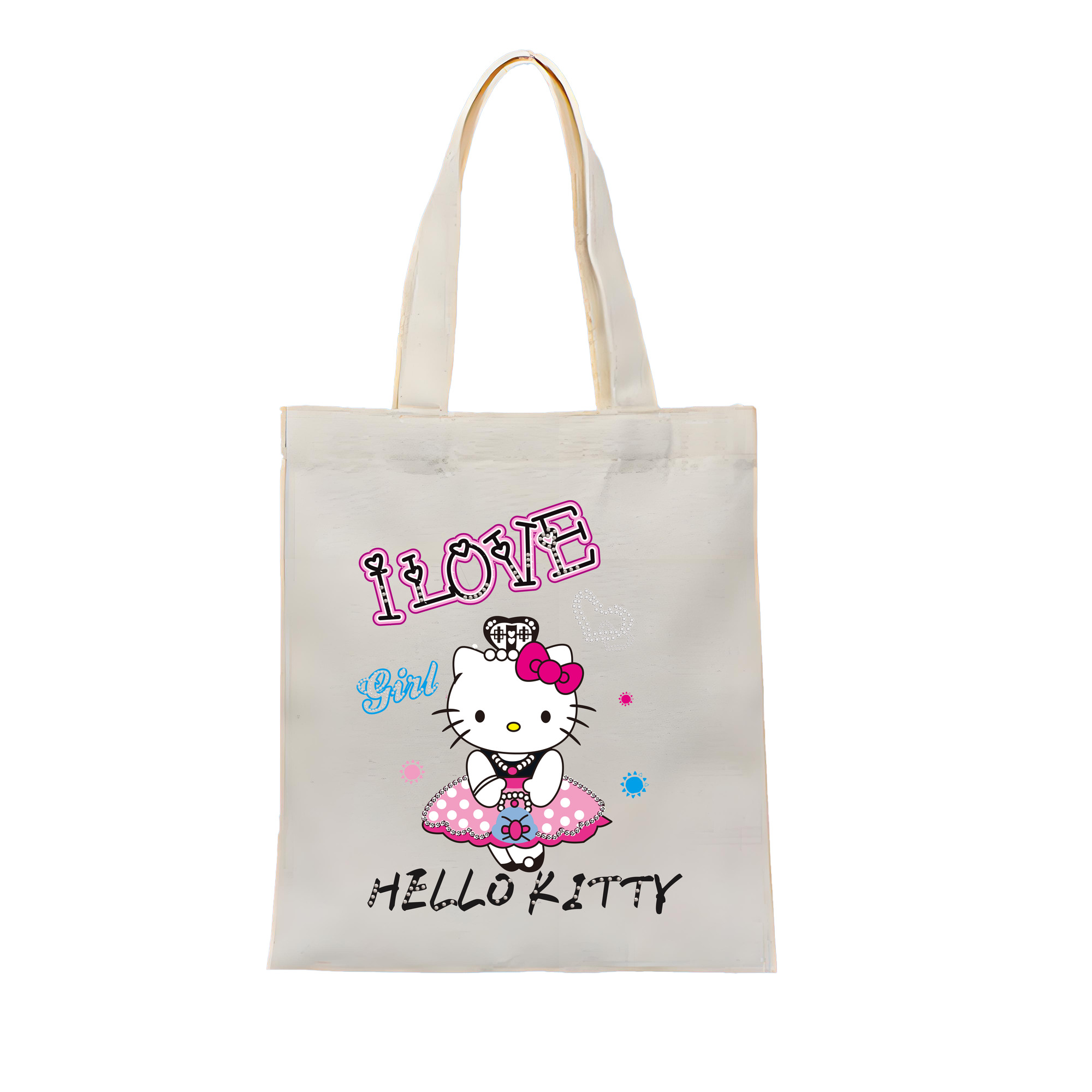 （画像用） Hello Kitty ハローキティ 縦型キャンバス生地手提げバッグ　トートバッグ