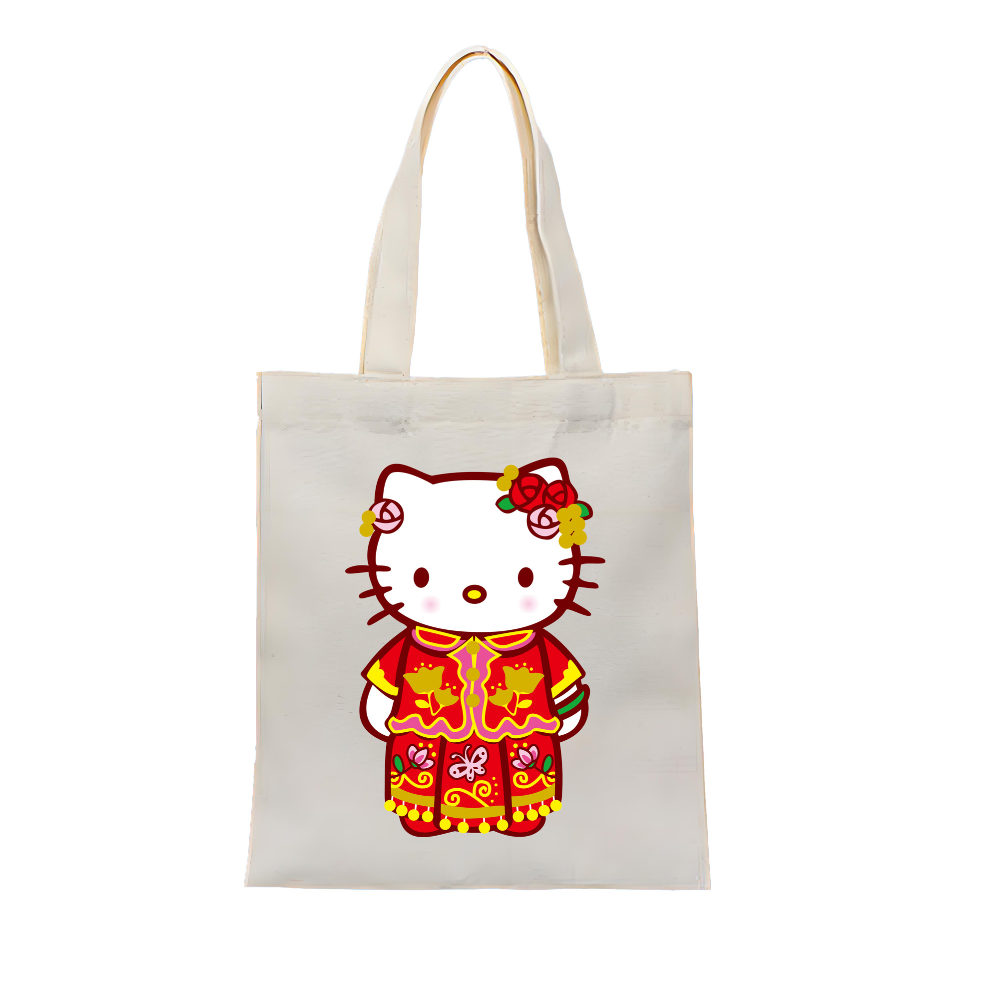 （画像用） Hello Kitty ハローキティ 縦型キャンバス生地手提げバッグ　トートバッグ