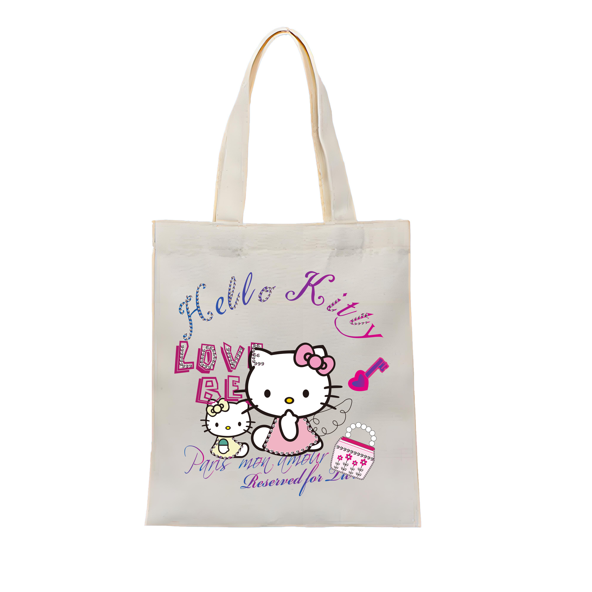 （画像用） Hello Kitty ハローキティ 縦型キャンバス生地手提げバッグ　トートバッグ
