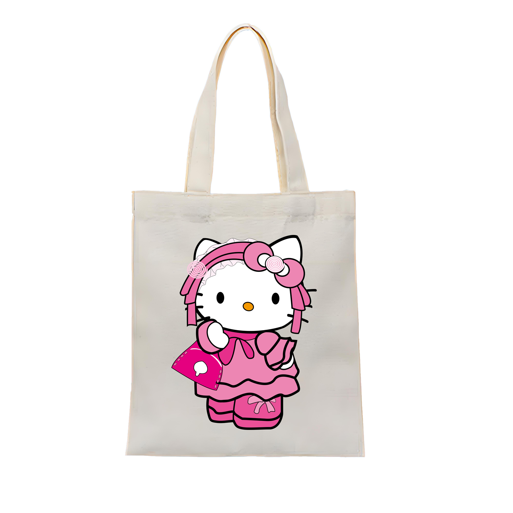 （画像用） Hello Kitty ハローキティ 縦型キャンバス生地手提げバッグ　トートバッグ
