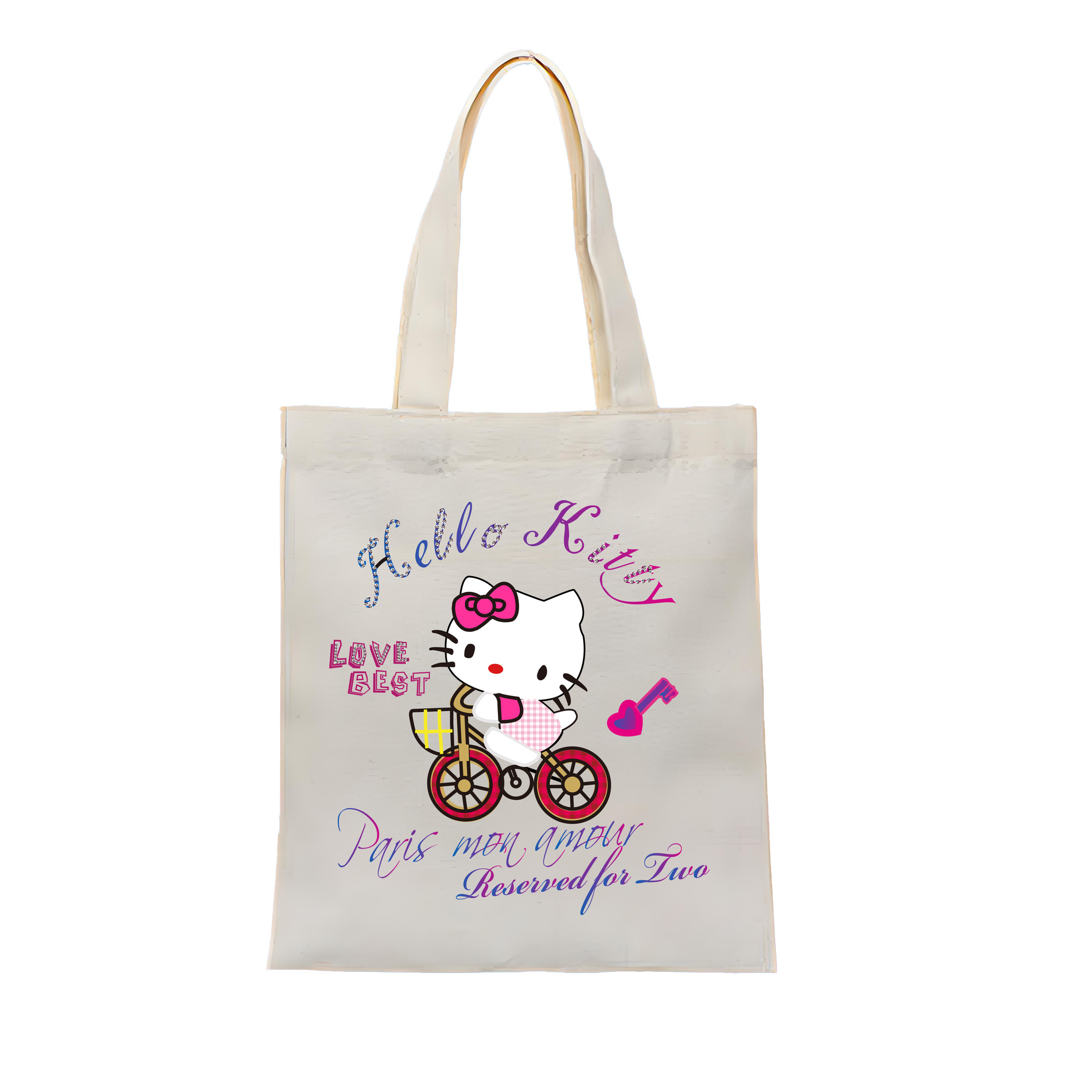 （画像用） Hello Kitty ハローキティ 縦型キャンバス生地手提げバッグ　トートバッグ