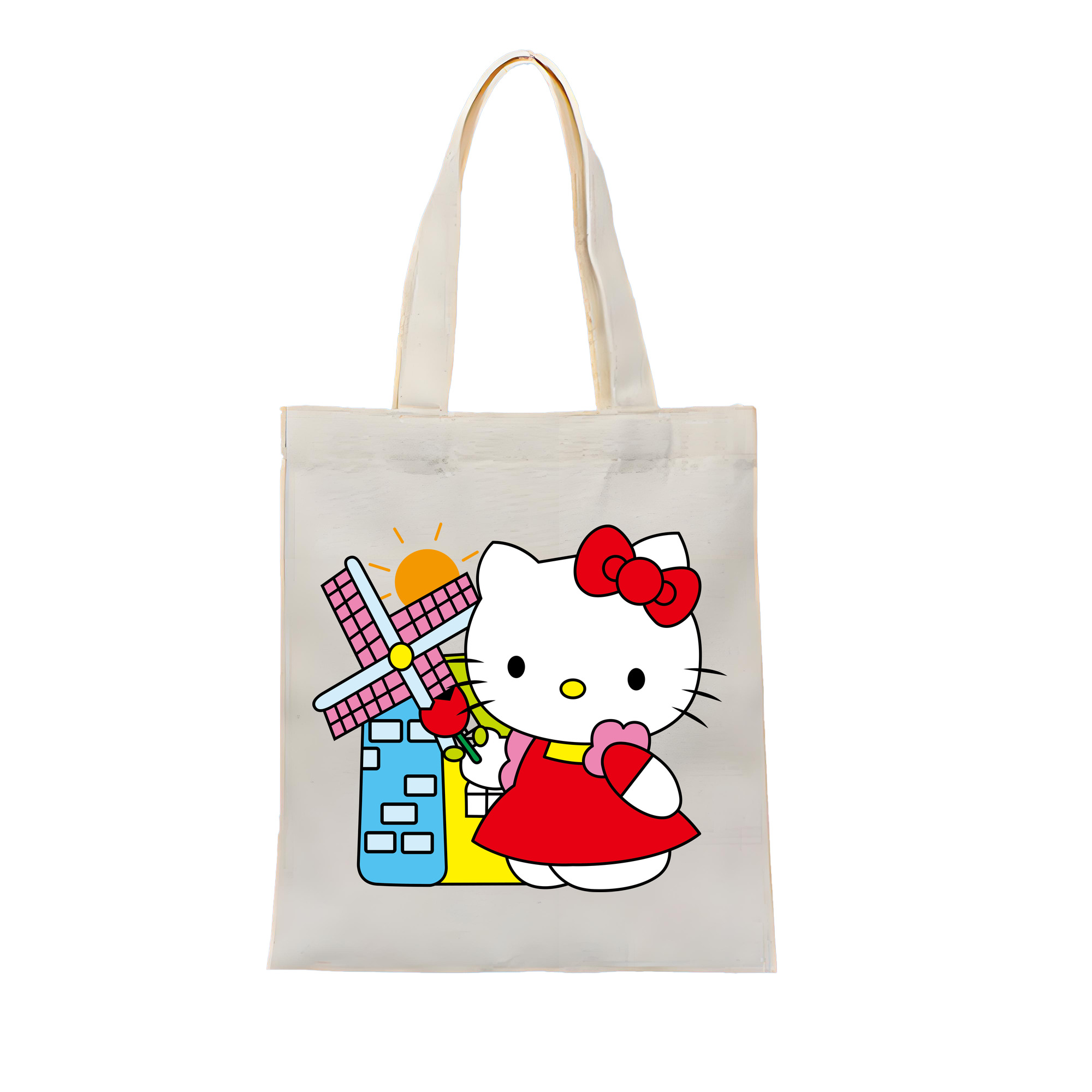 （画像用） Hello Kitty ハローキティ 縦型キャンバス生地手提げバッグ　トートバッグ