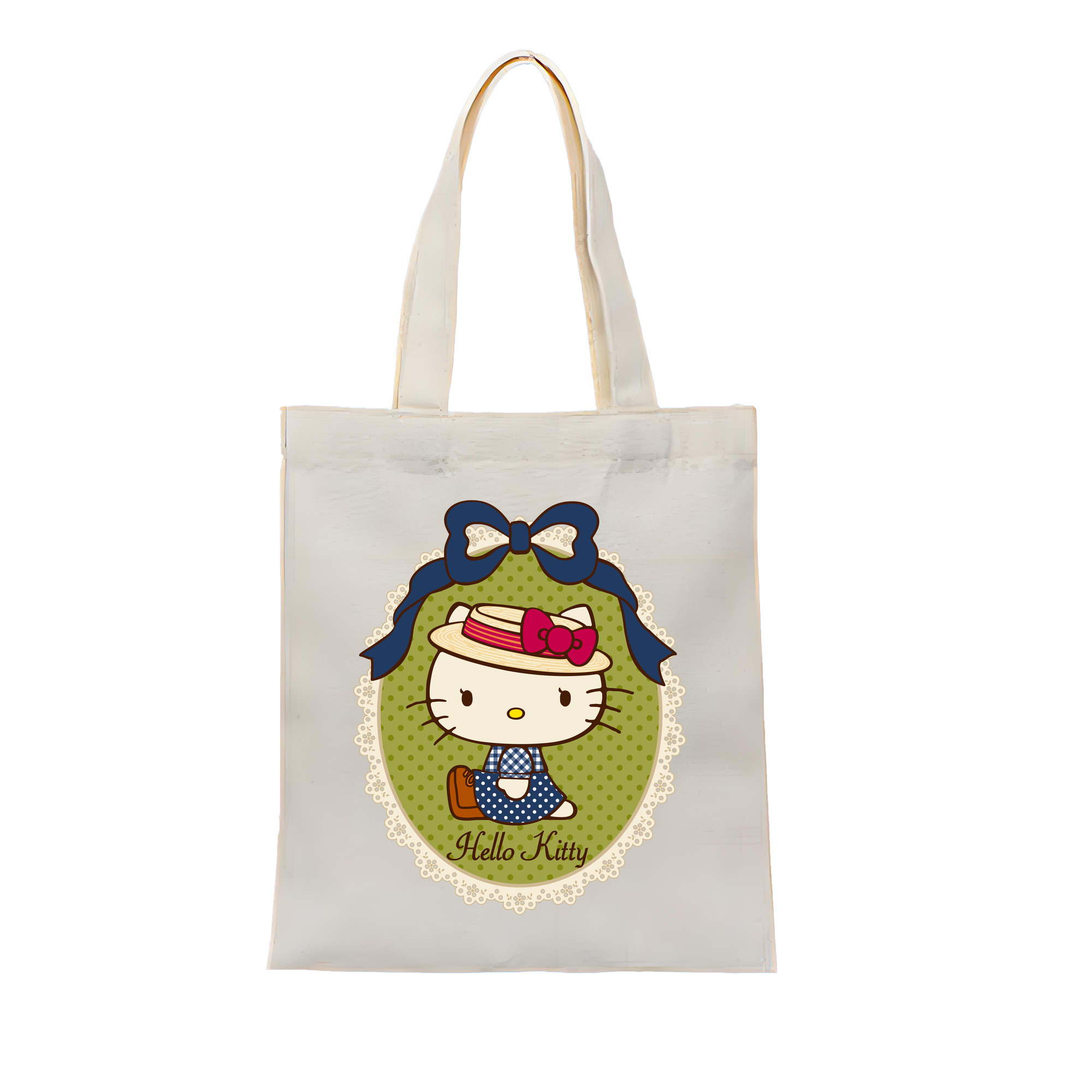 （画像用） Hello Kitty ハローキティ 縦型キャンバス生地手提げバッグ　トートバッグ