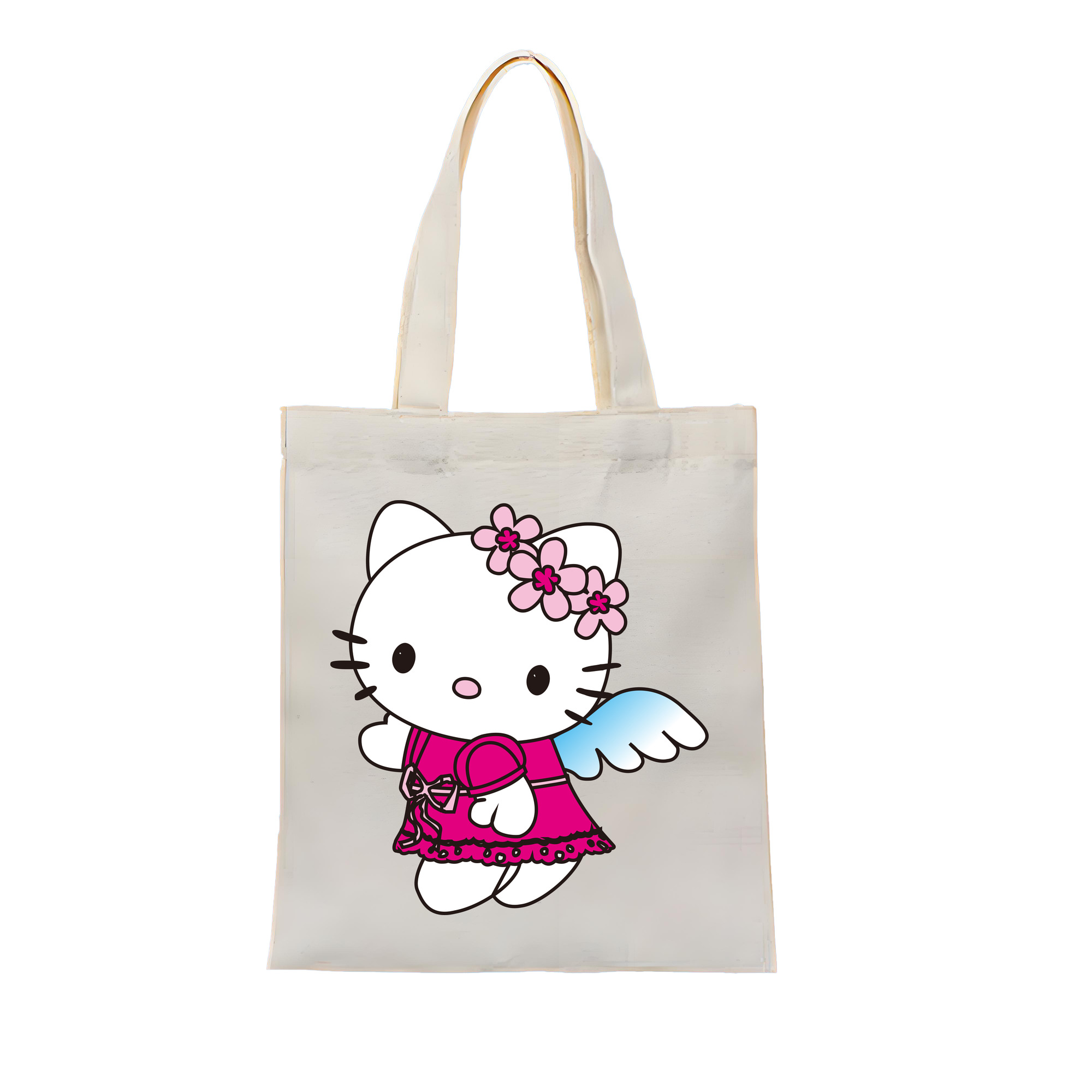 （画像用） Hello Kitty ハローキティ 縦型キャンバス生地手提げバッグ　トートバッグ