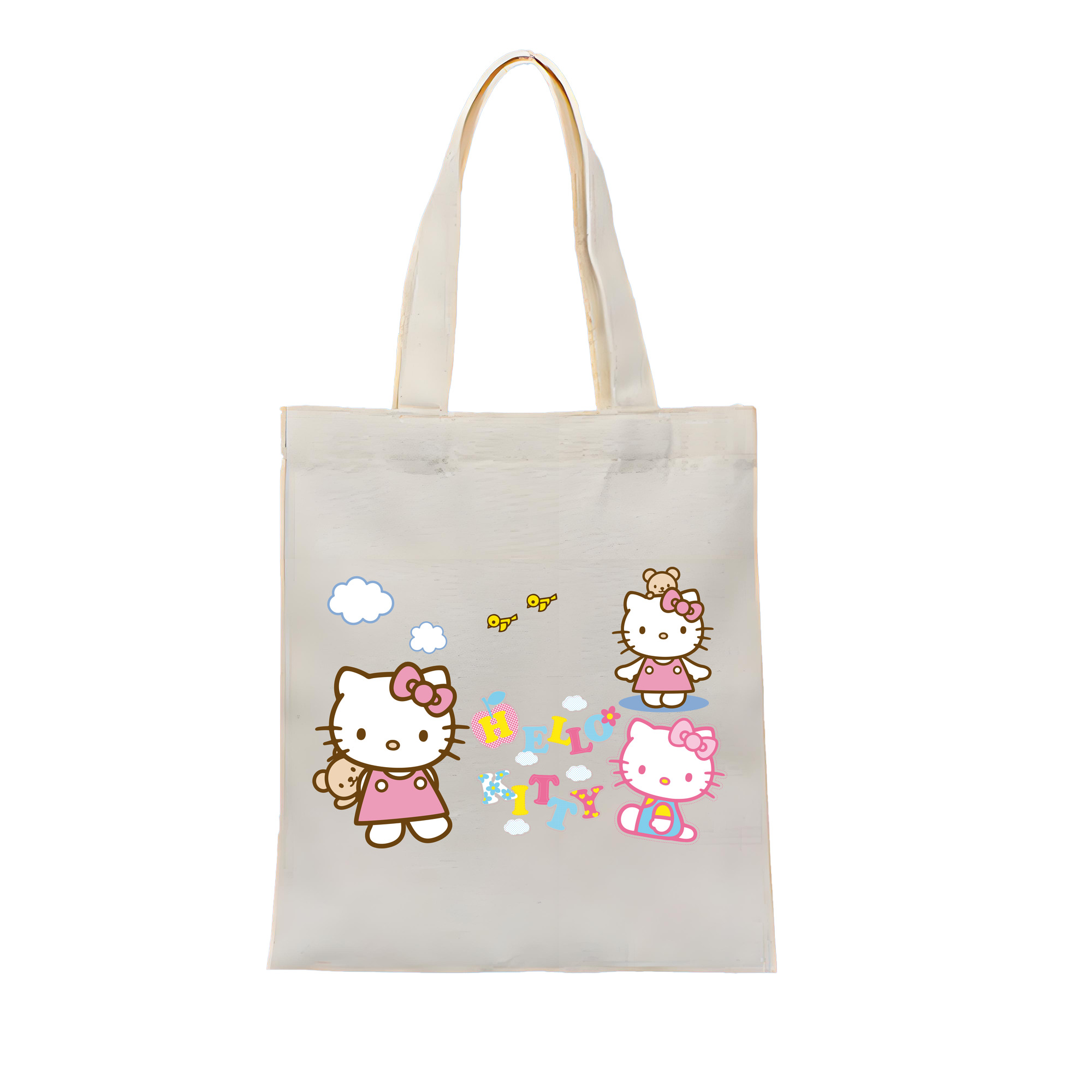 （画像用） Hello Kitty ハローキティ 縦型キャンバス生地手提げバッグ　トートバッグ