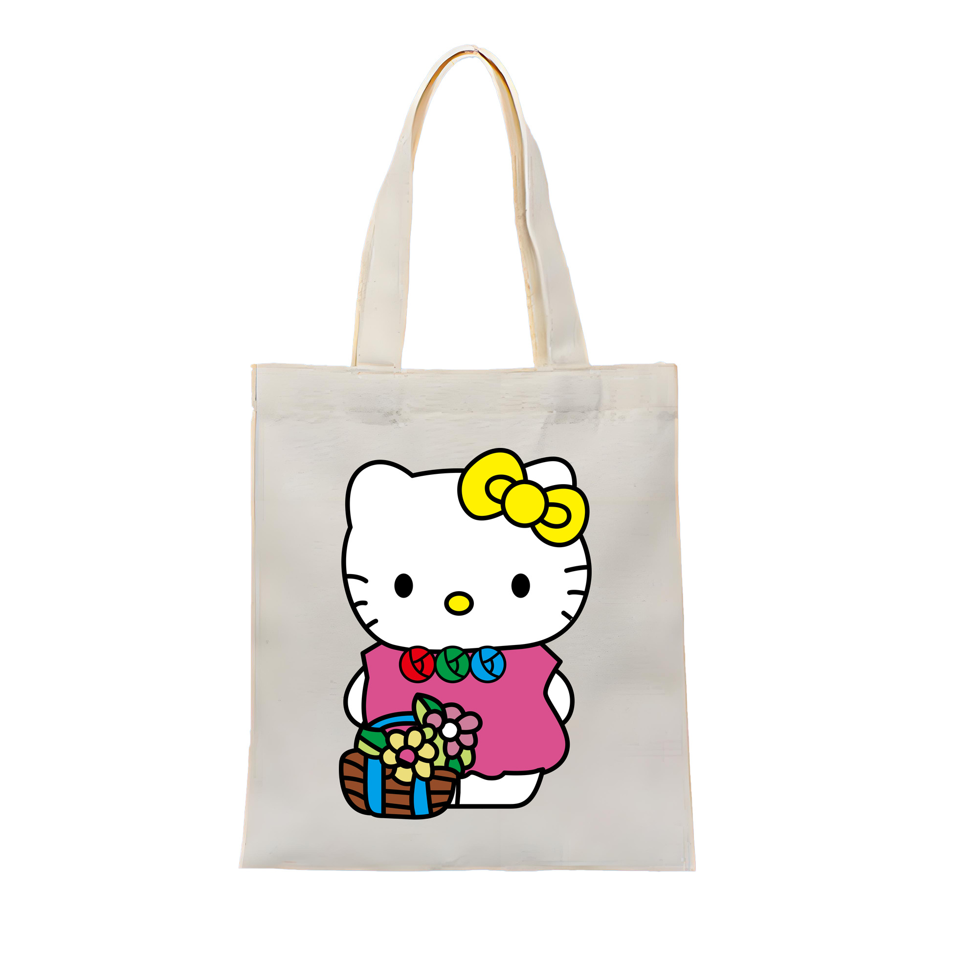 （画像用） Hello Kitty ハローキティ 縦型キャンバス生地手提げバッグ　トートバッグ