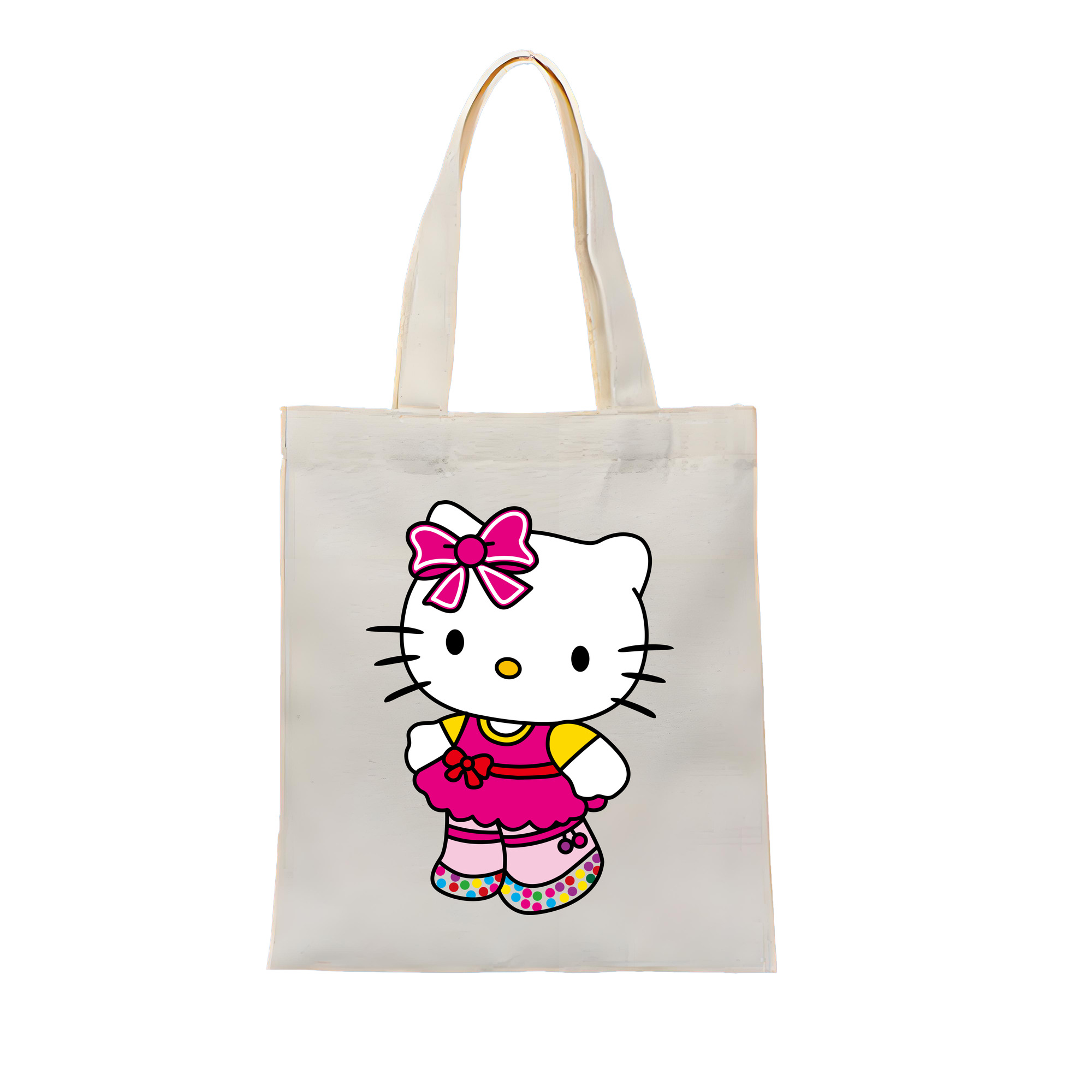（画像用） Hello Kitty ハローキティ 縦型キャンバス生地手提げバッグ　トートバッグ