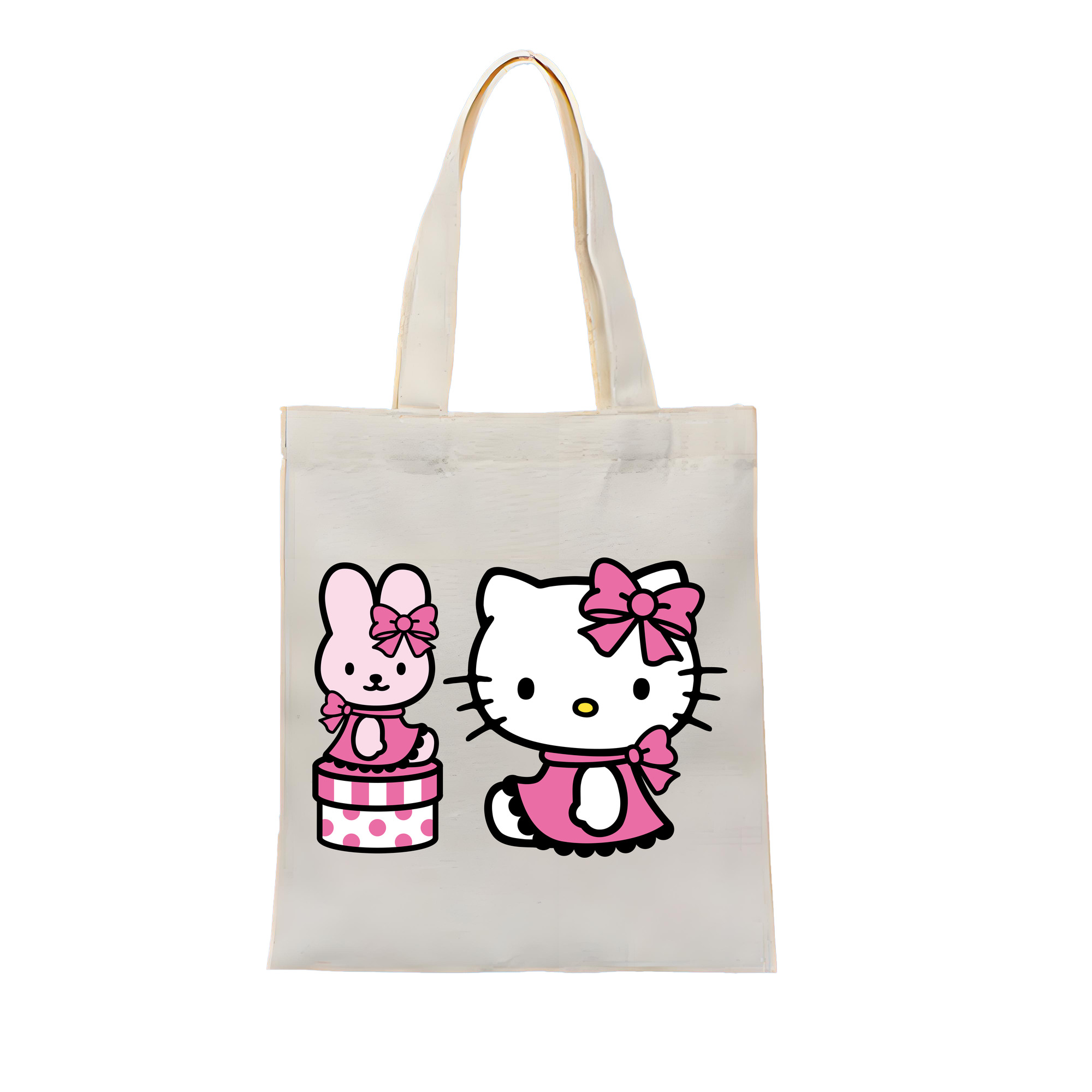（画像用） Hello Kitty ハローキティ 縦型キャンバス生地手提げバッグ　トートバッグ