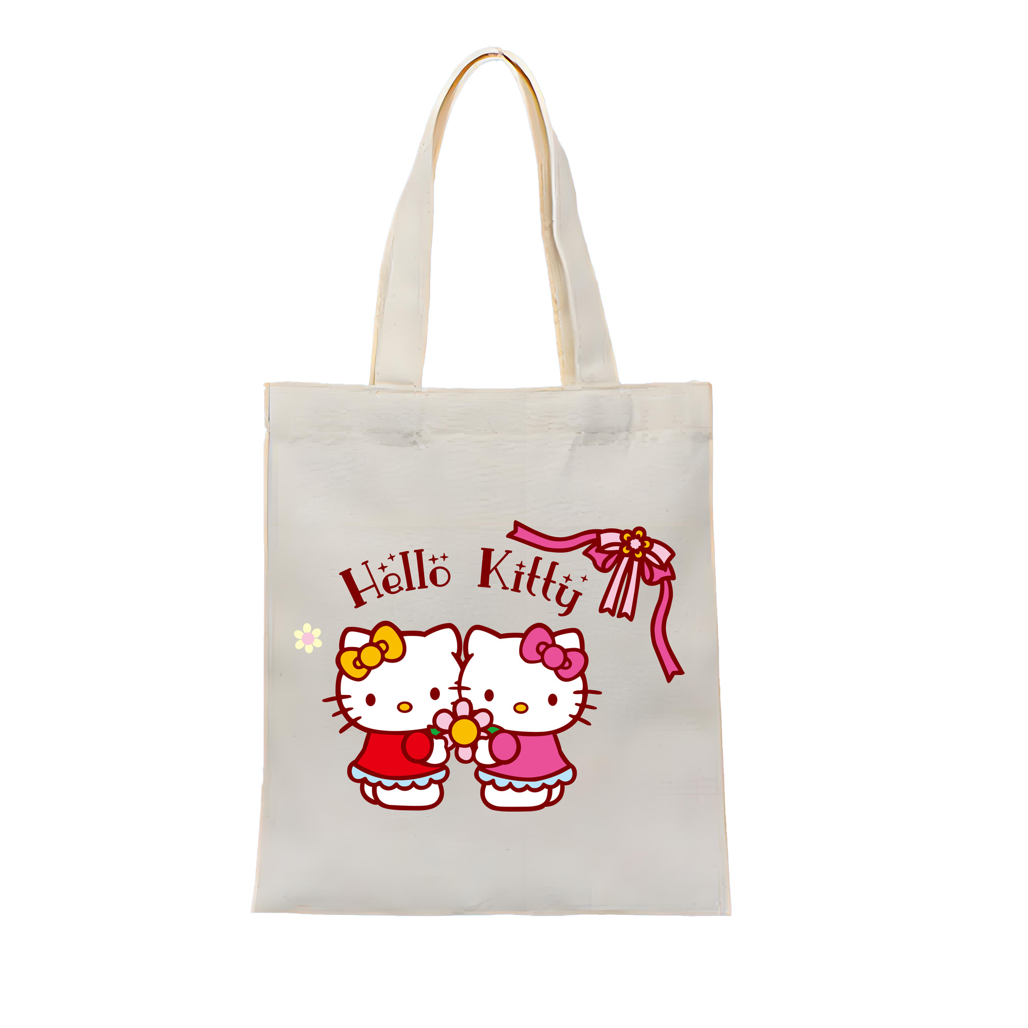 （画像用） Hello Kitty ハローキティ 縦型キャンバス生地手提げバッグ　トートバッグ