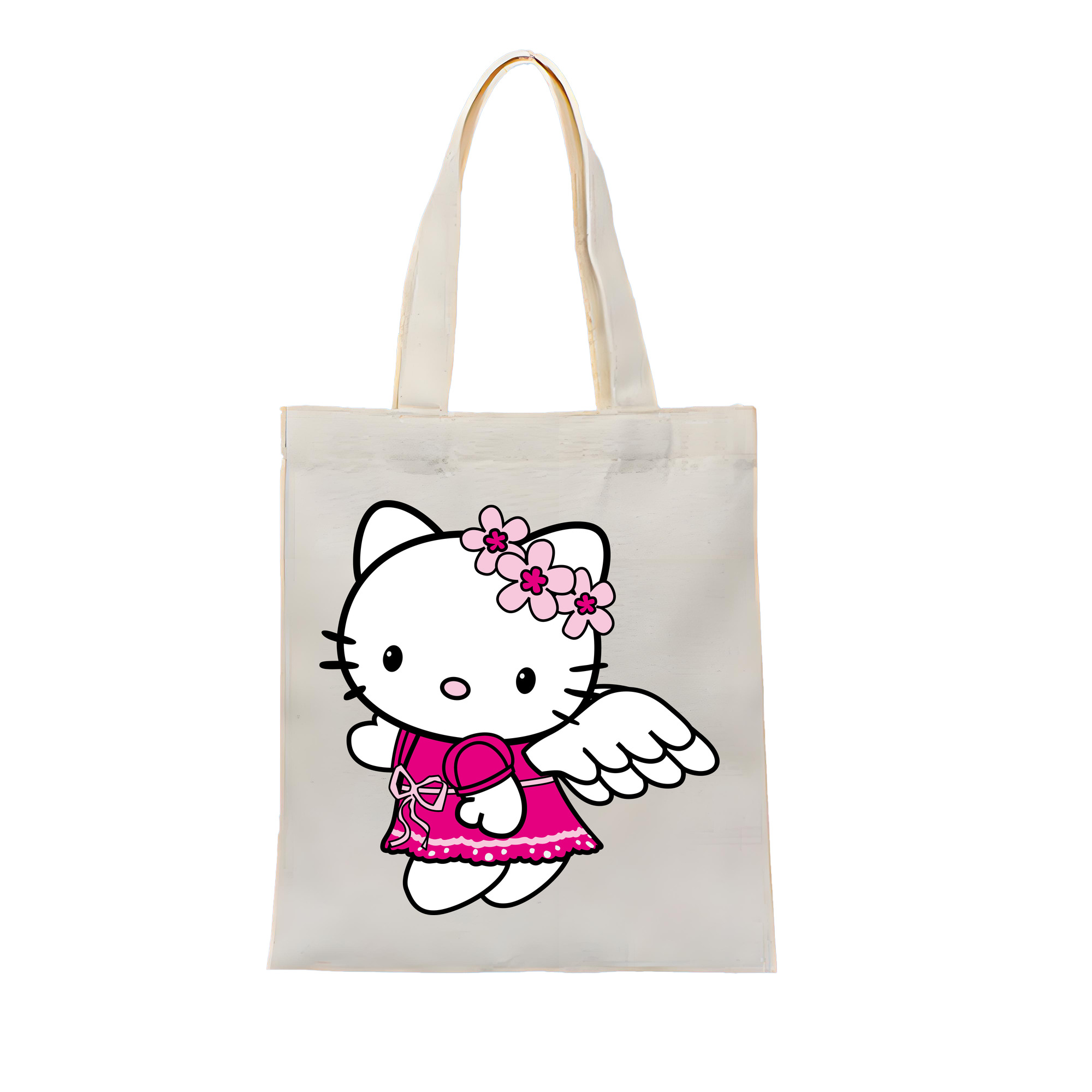 （画像用） Hello Kitty ハローキティ 縦型キャンバス生地手提げバッグ　トートバッグ