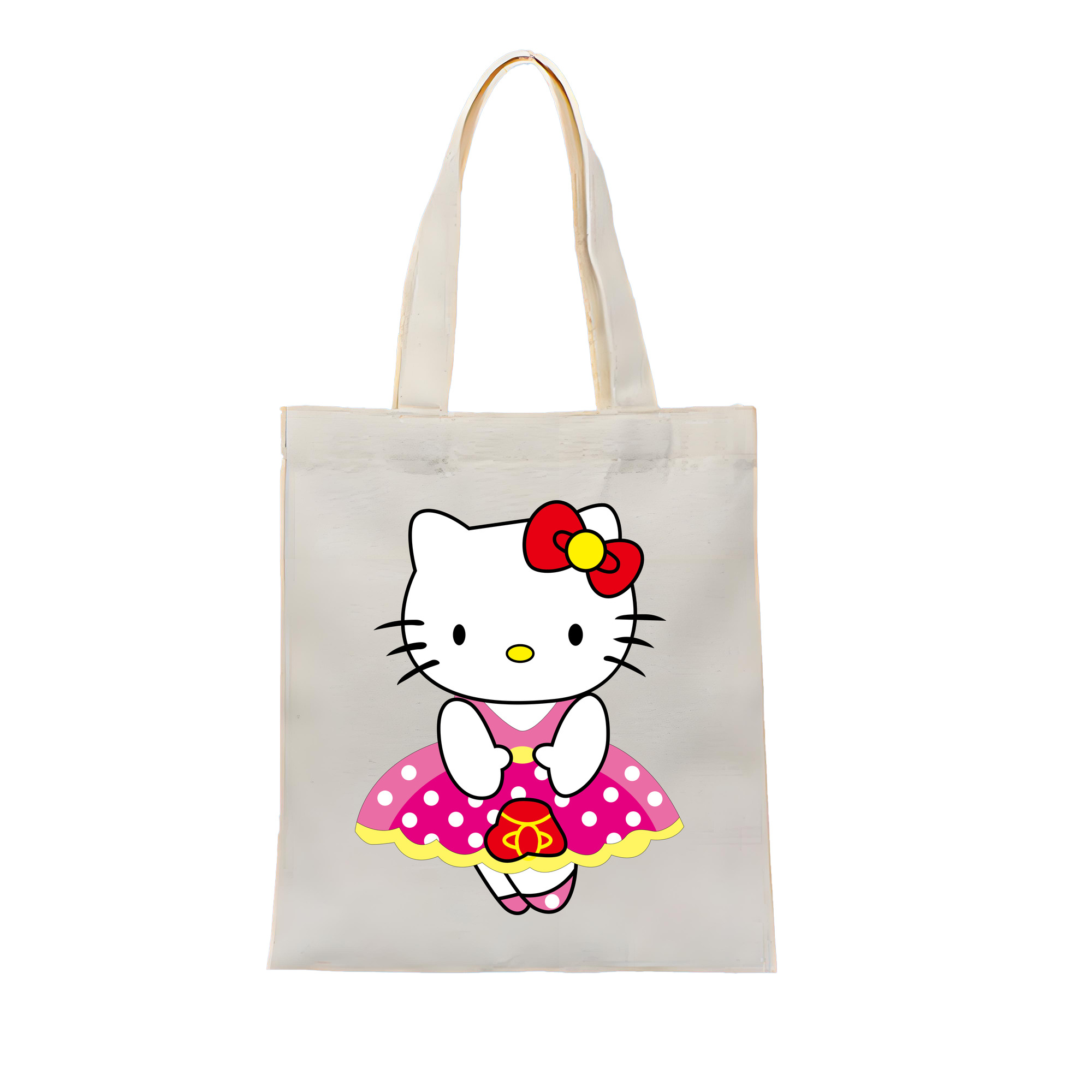 （画像用） Hello Kitty ハローキティ 縦型キャンバス生地手提げバッグ　トートバッグ