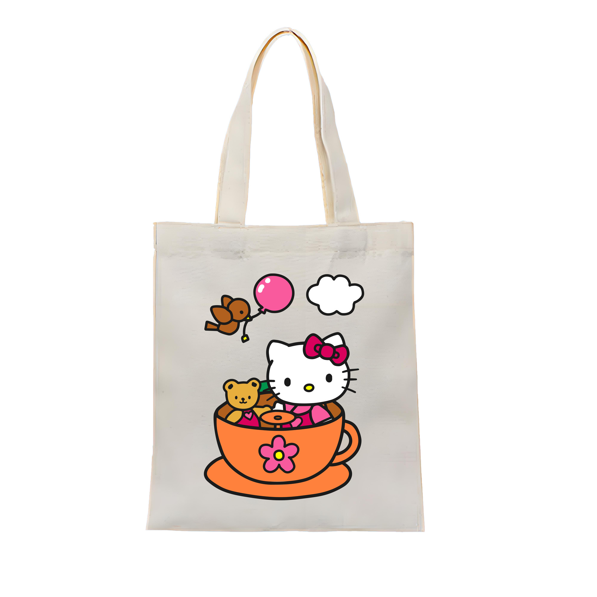 （画像用） Hello Kitty ハローキティ 縦型キャンバス生地手提げバッグ　トートバッグ