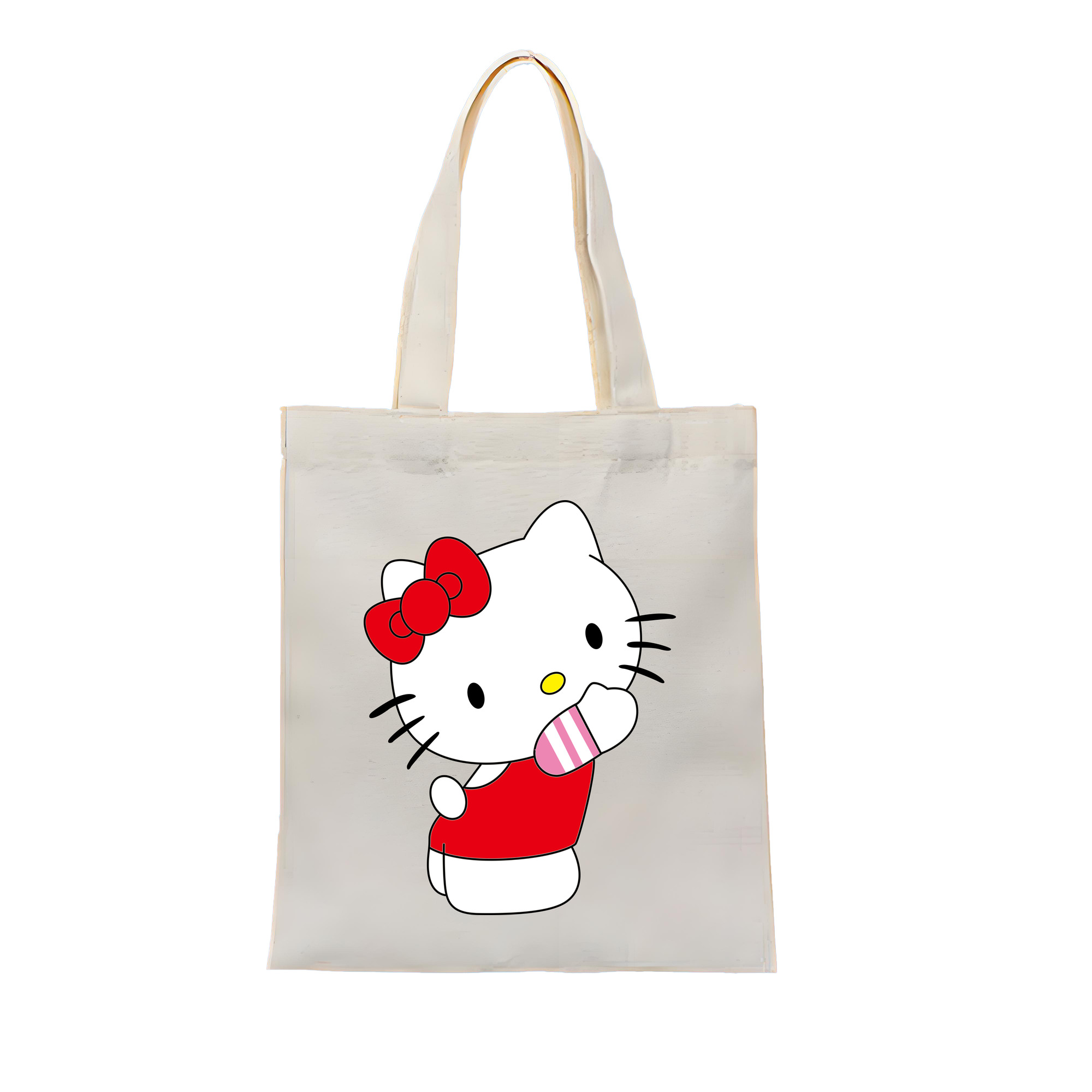 （画像用） Hello Kitty ハローキティ 縦型キャンバス生地手提げバッグ　トートバッグ