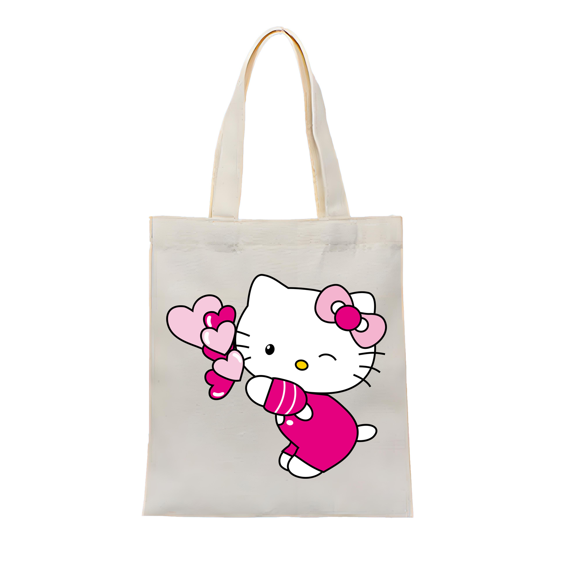 （画像用） Hello Kitty ハローキティ 縦型キャンバス生地手提げバッグ　トートバッグ