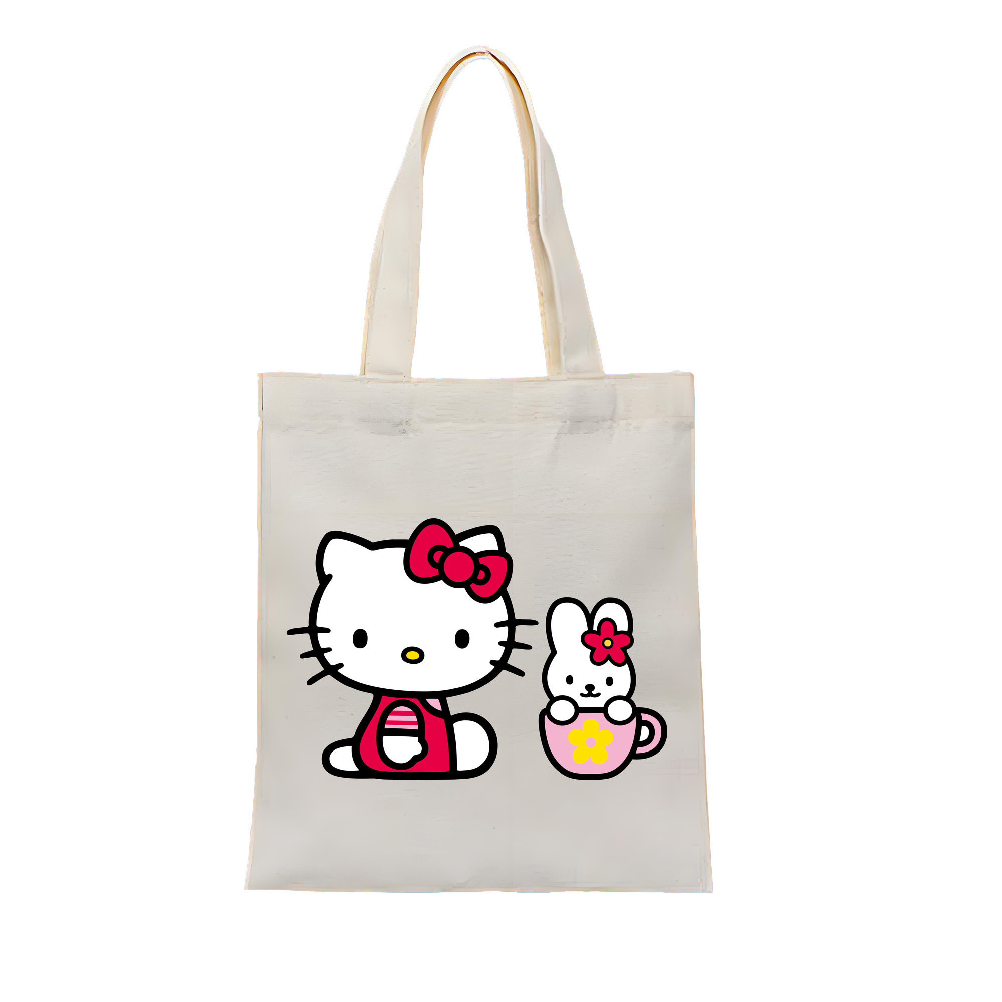 （画像用） Hello Kitty ハローキティ 縦型キャンバス生地手提げバッグ　トートバッグ