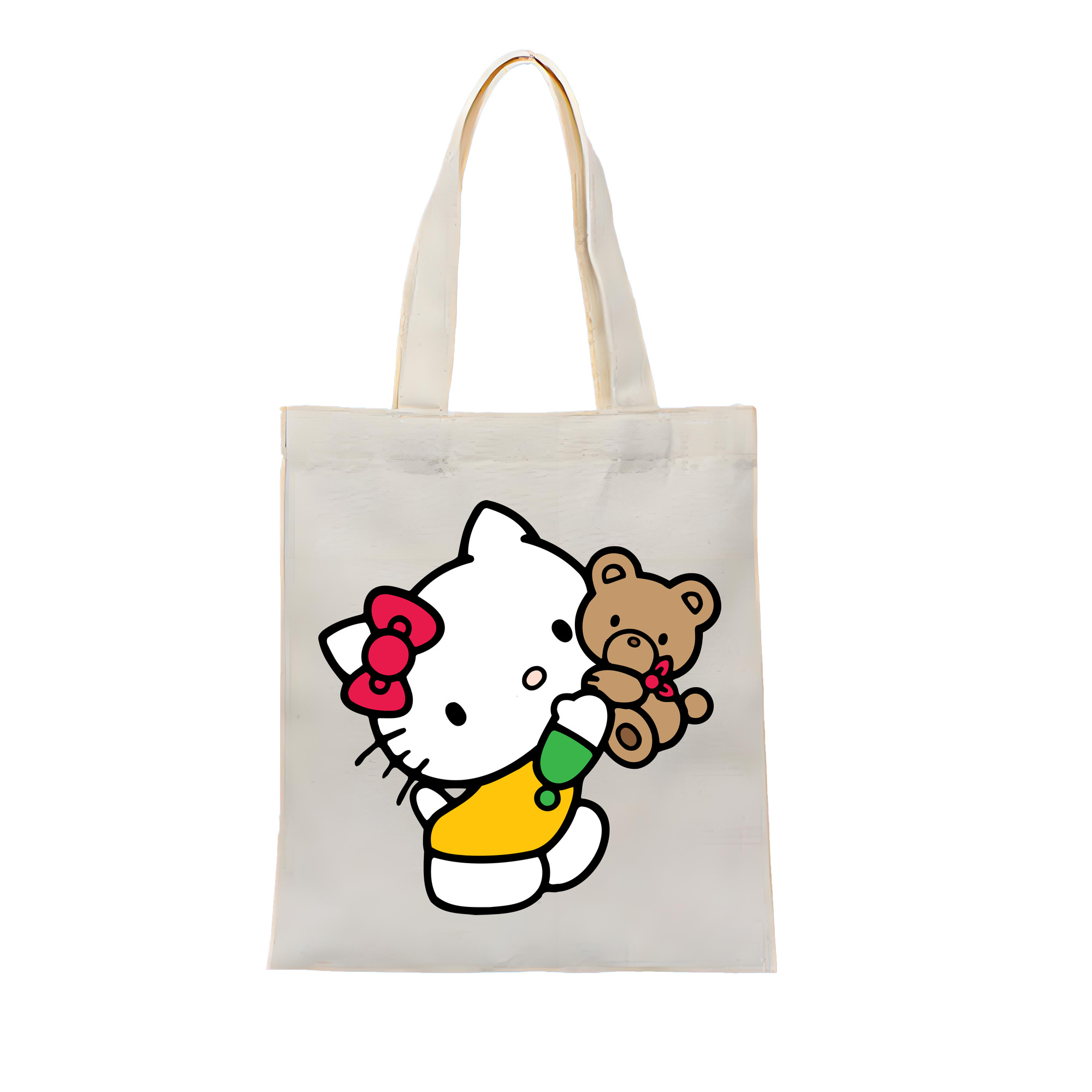 （画像用） Hello Kitty ハローキティ 縦型キャンバス生地手提げバッグ　トートバッグ
