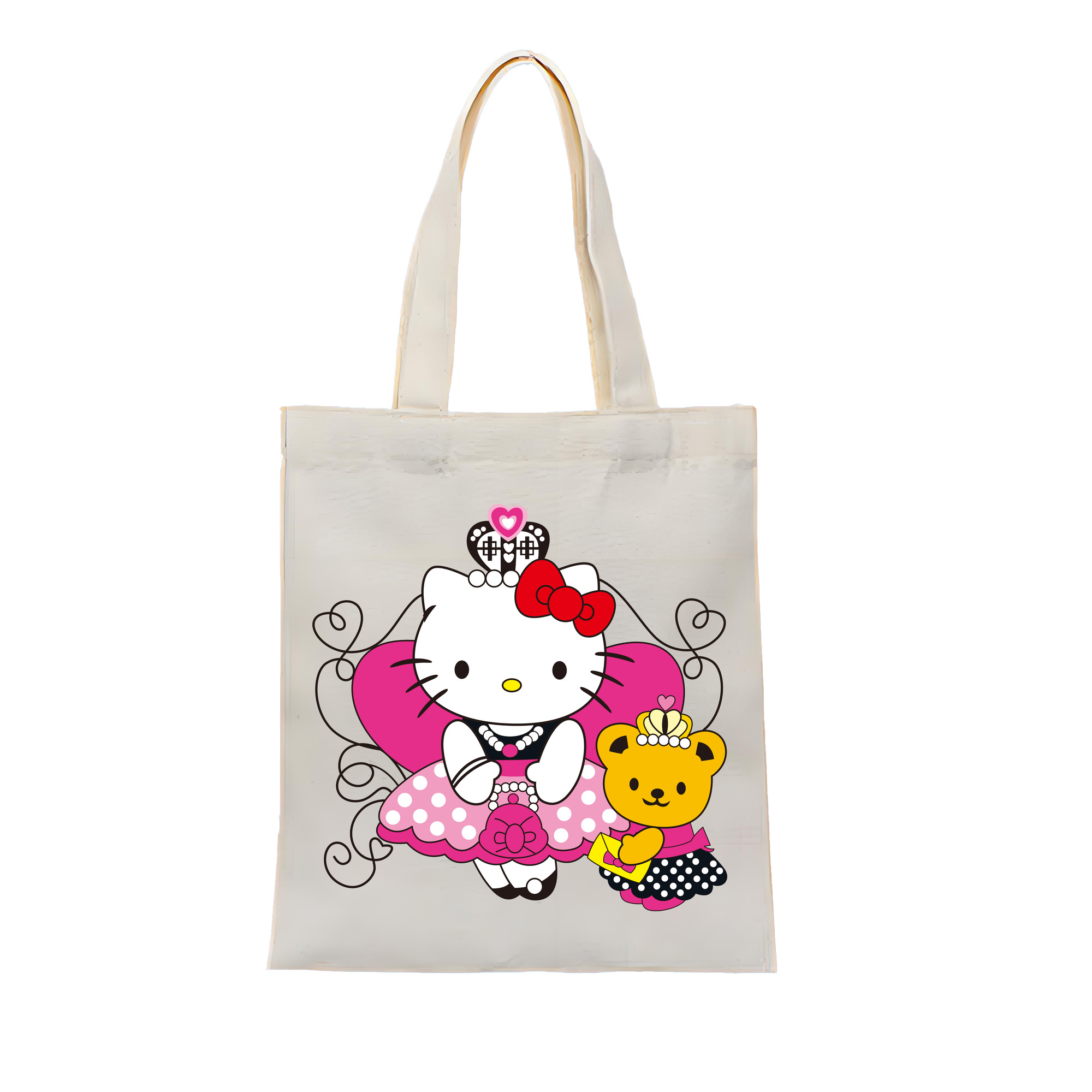 （画像用） Hello Kitty ハローキティ 縦型キャンバス生地手提げバッグ　トートバッグ