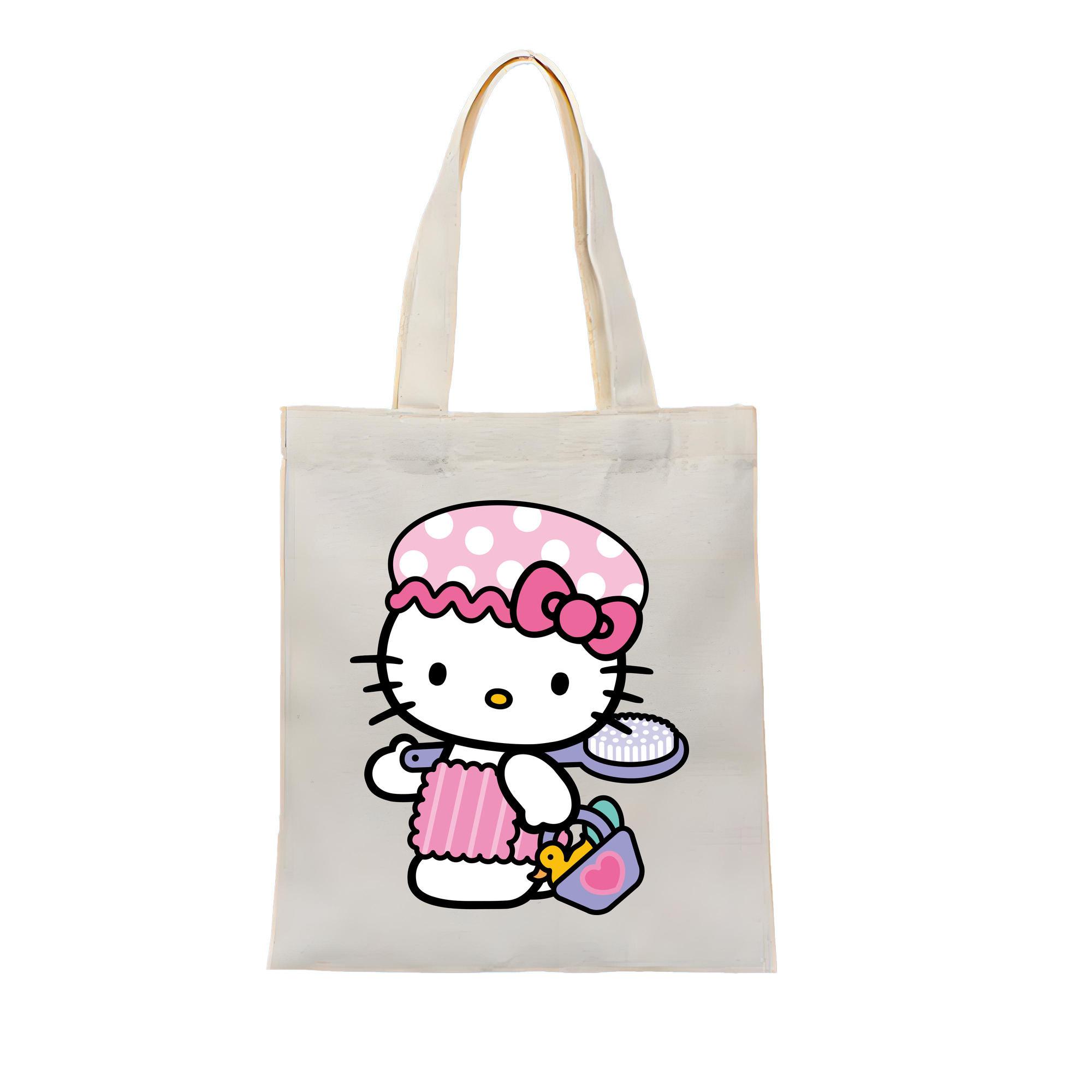 （画像用） Hello Kitty ハローキティ 縦型キャンバス生地手提げバッグ　トートバッグ