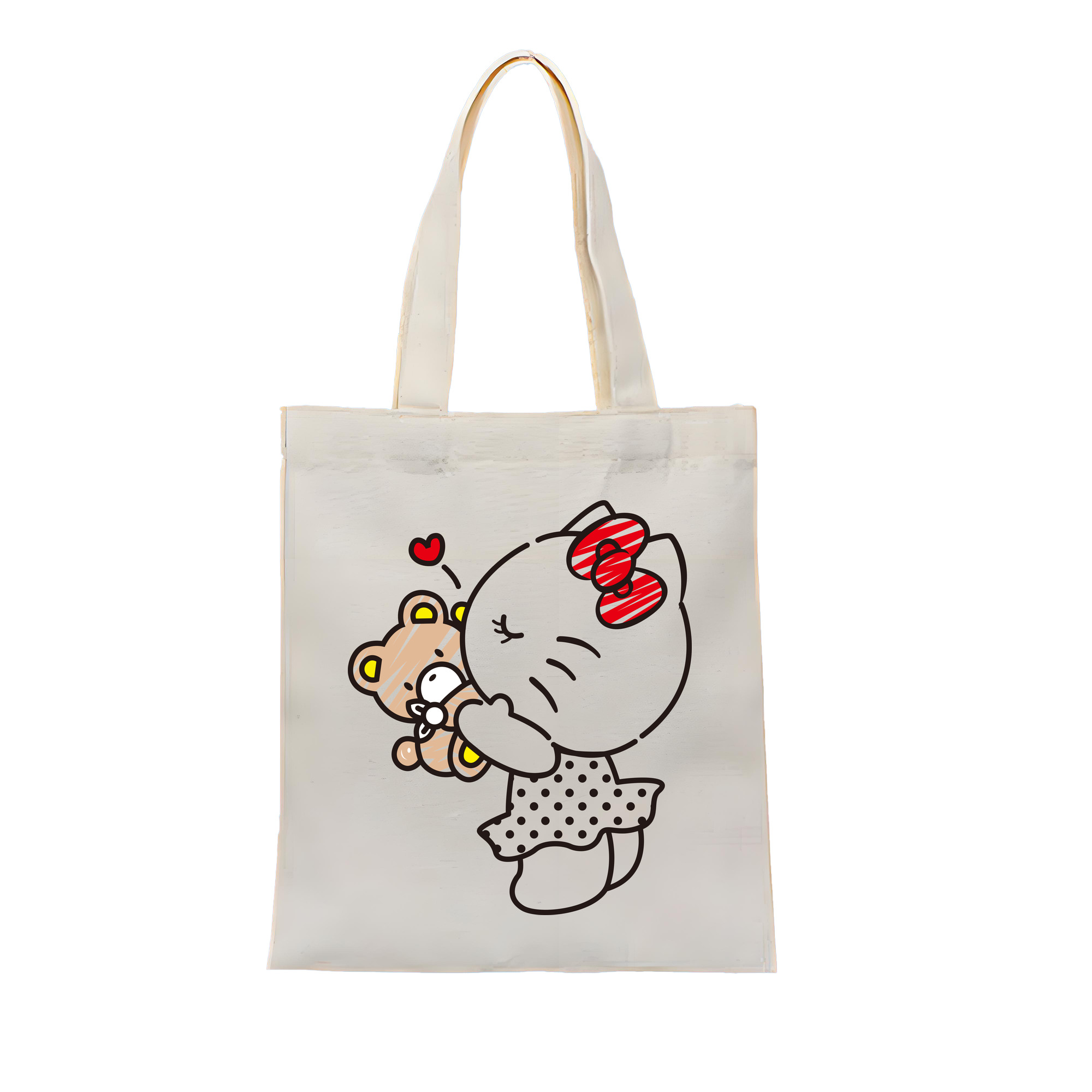 （画像用） Hello Kitty ハローキティ 縦型キャンバス生地手提げバッグ　トートバッグ