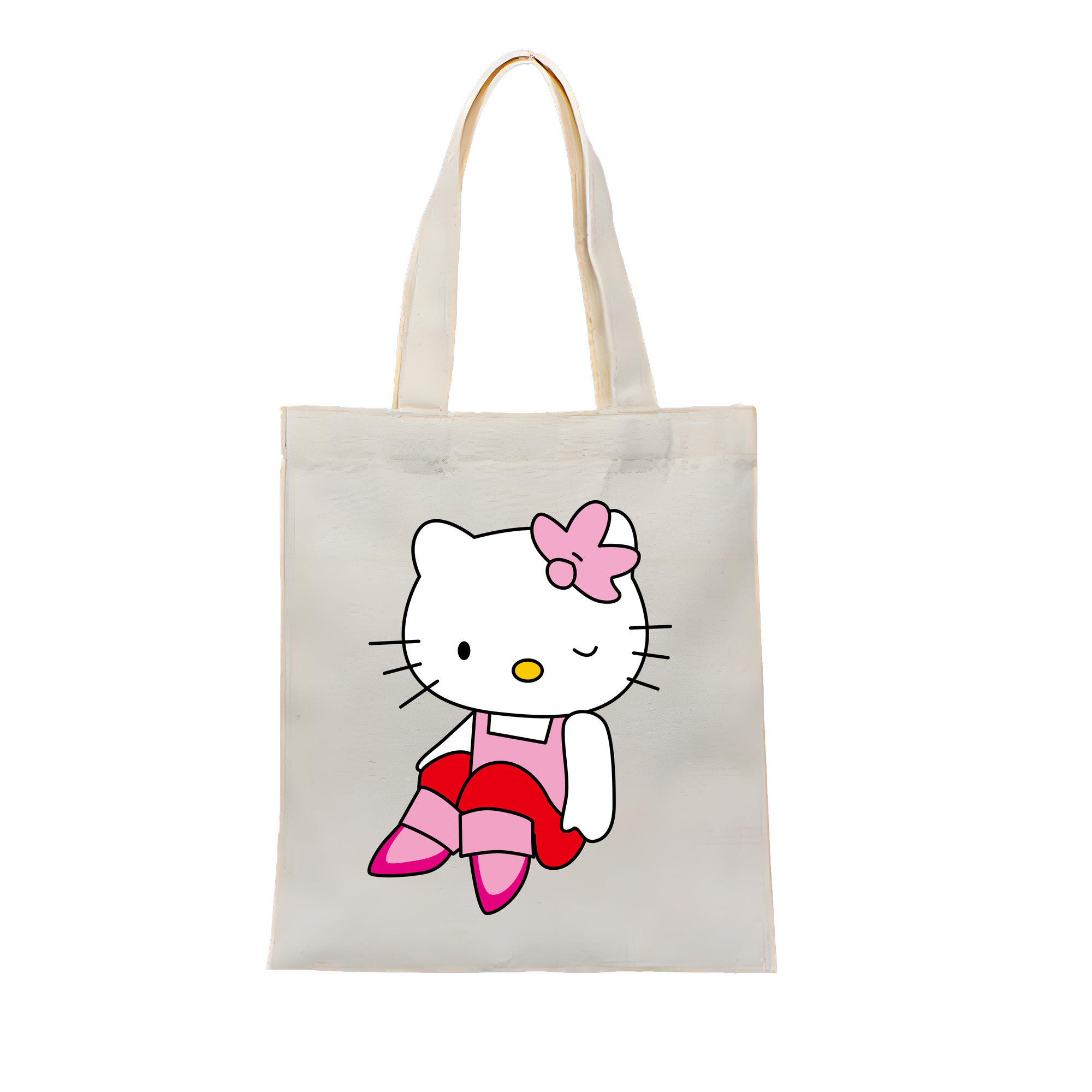（画像用） Hello Kitty ハローキティ 縦型キャンバス生地手提げバッグ　トートバッグ