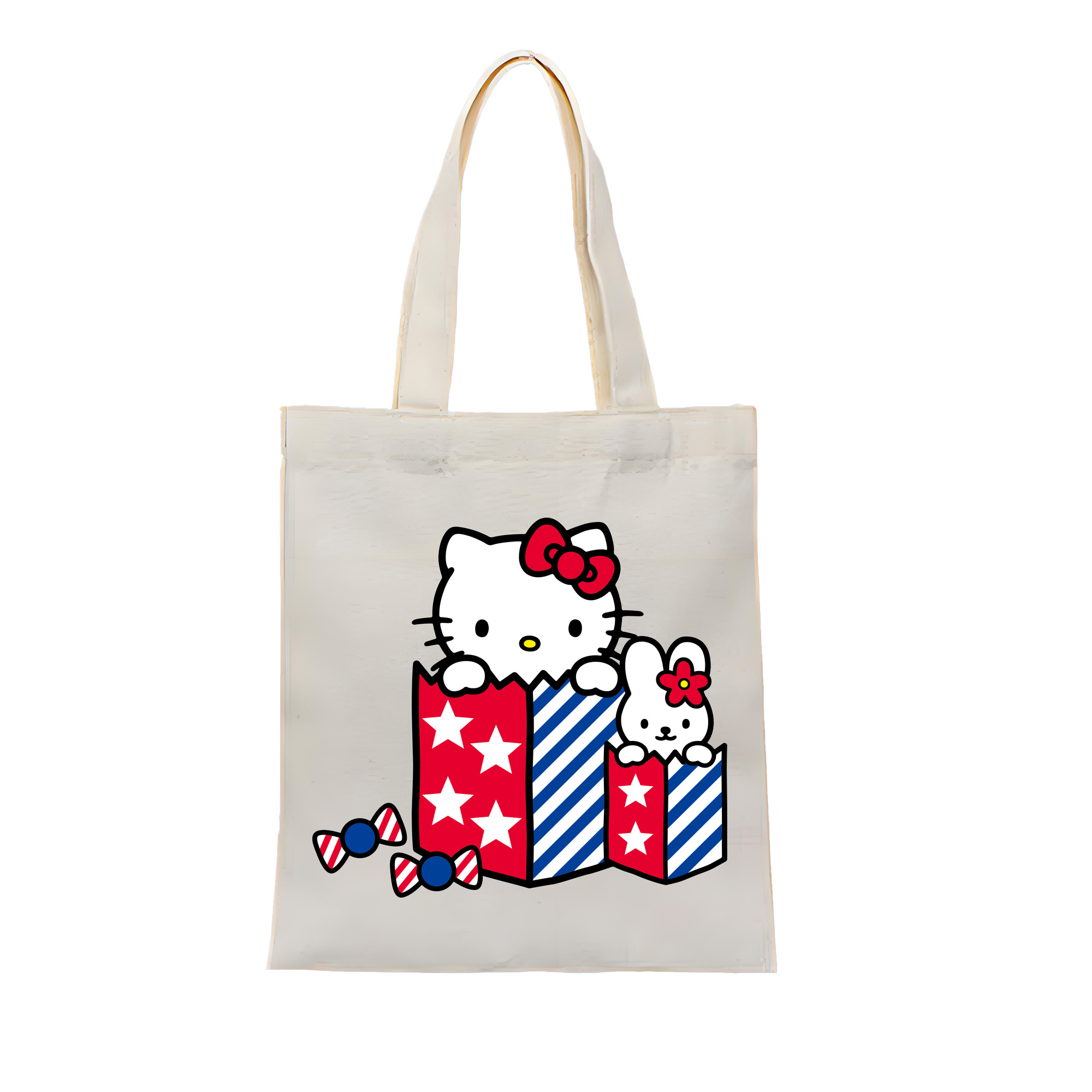 （画像用） Hello Kitty ハローキティ 縦型キャンバス生地手提げバッグ　トートバッグ