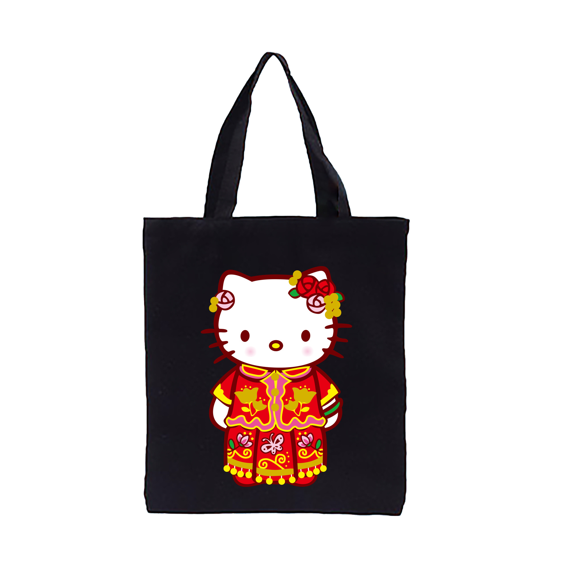 （画像用） Hello Kitty ハローキティ 縦型キャンバス生地手提げバッグ　トートバッグ