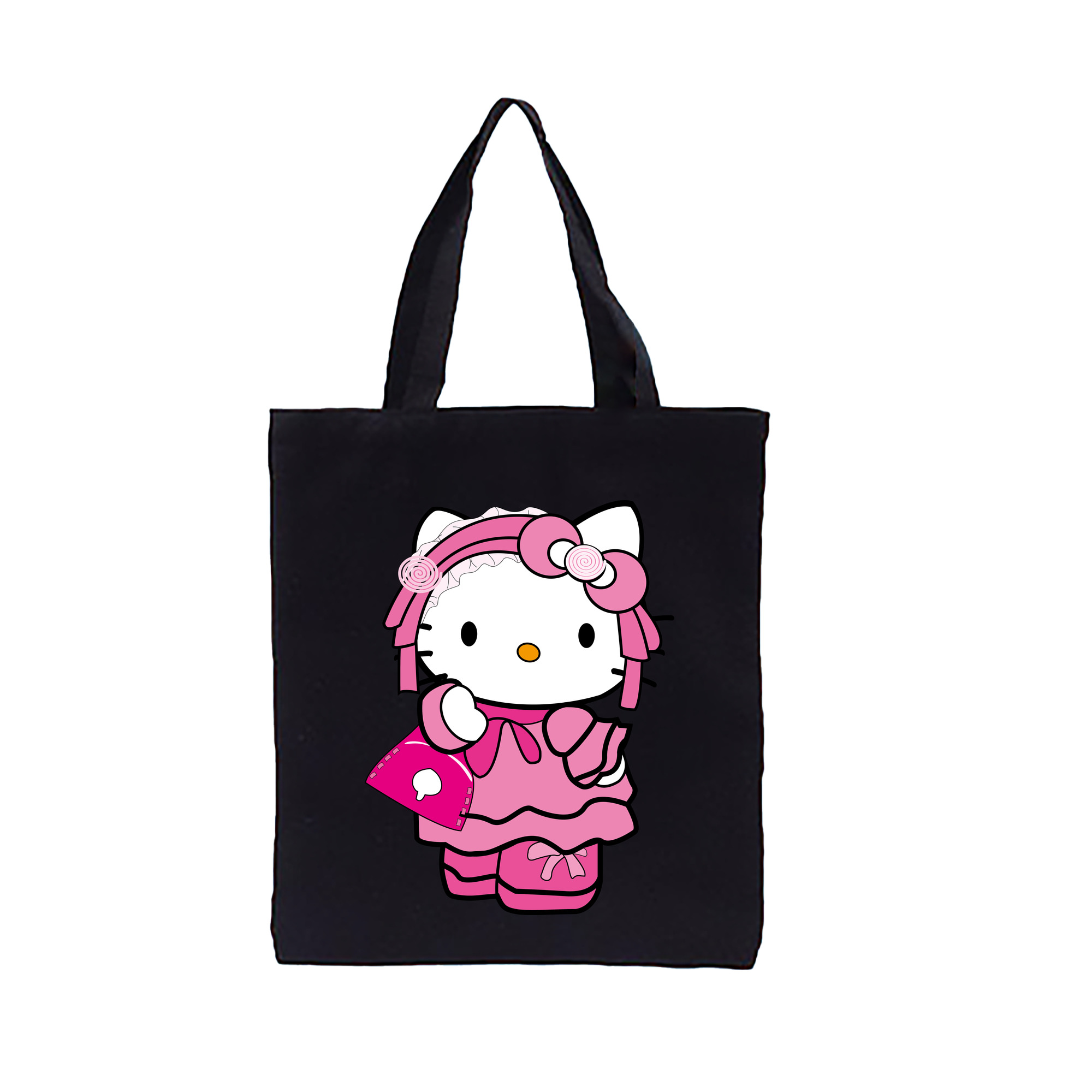（画像用） Hello Kitty ハローキティ 縦型キャンバス生地手提げバッグ　トートバッグ
